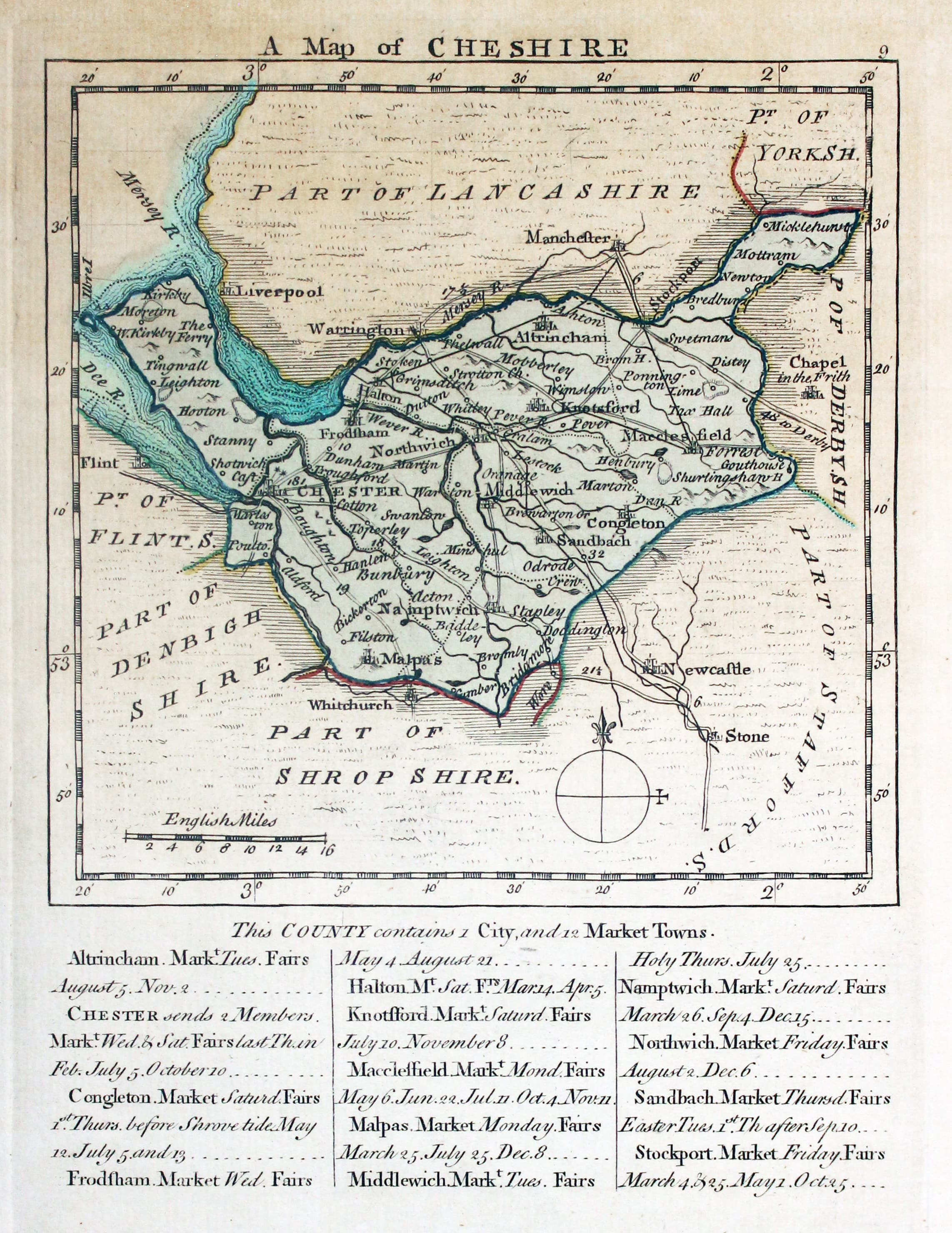 Map of Cheshire by Thomas Kitchin & Thomas Jefferys c.1751
