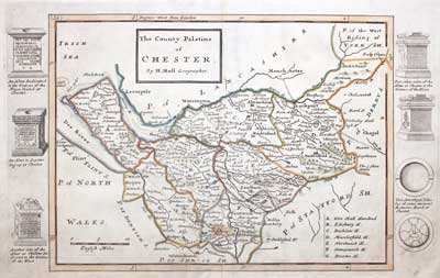 Map of Cheshire by Herman Moll 1724
