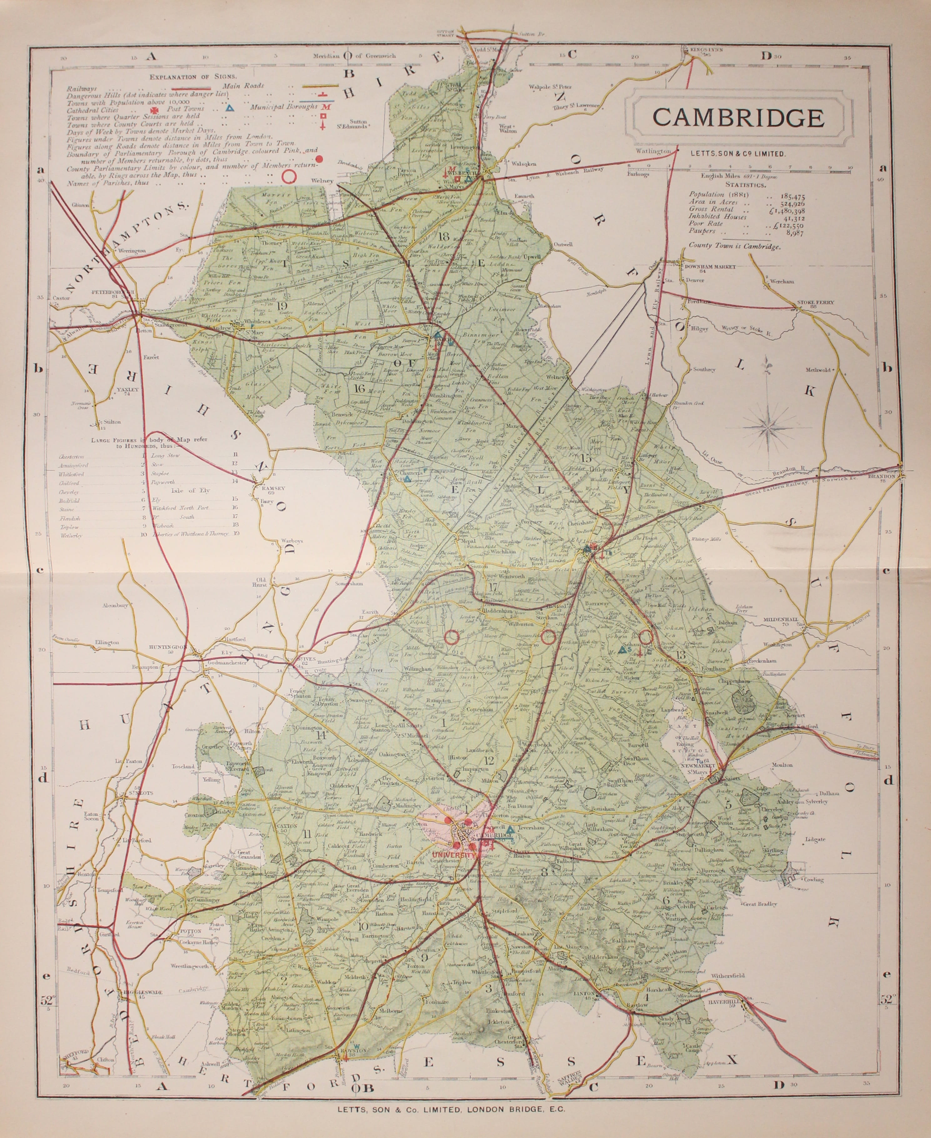 Map of Cambridgeshire  by Thomas Letts