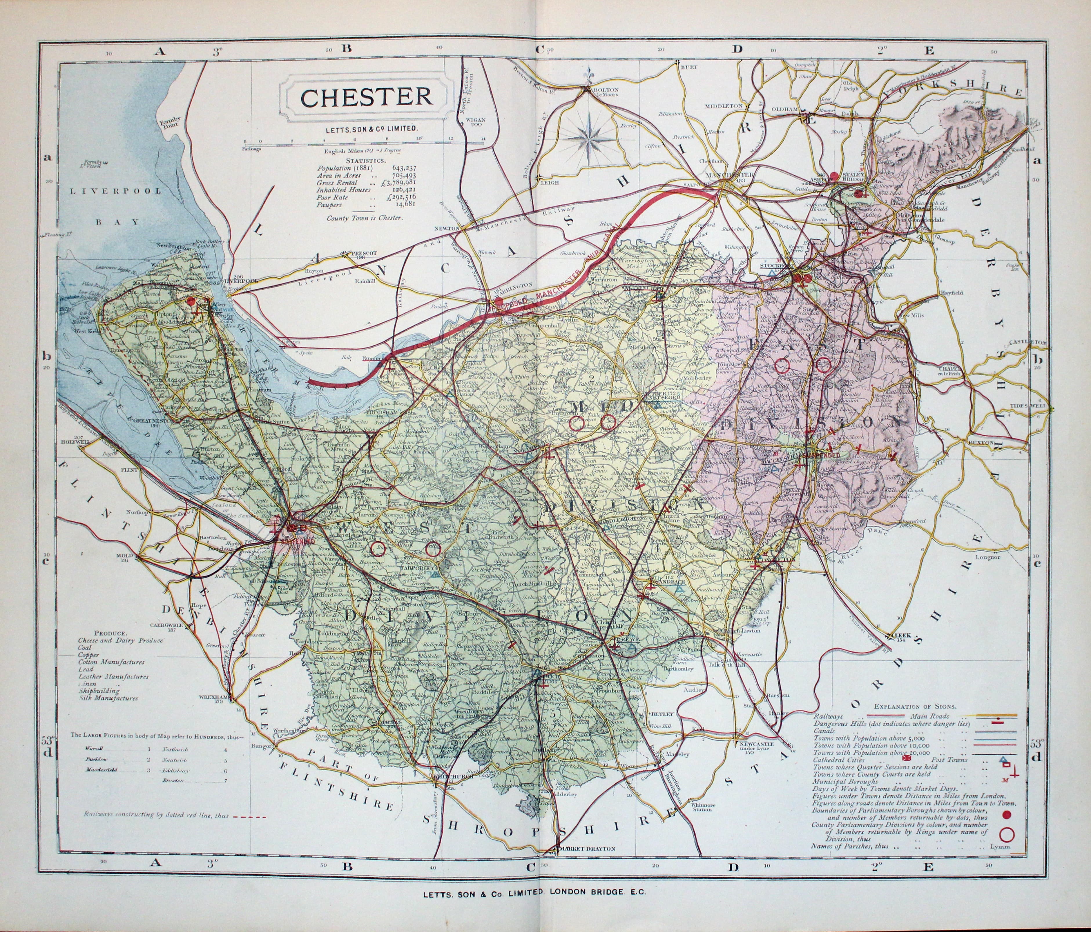 Map of Cheshire by Thomas Letts 1884