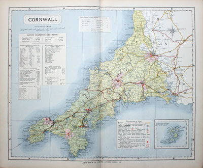  Map of Cornwall by Themas Letts 1884 