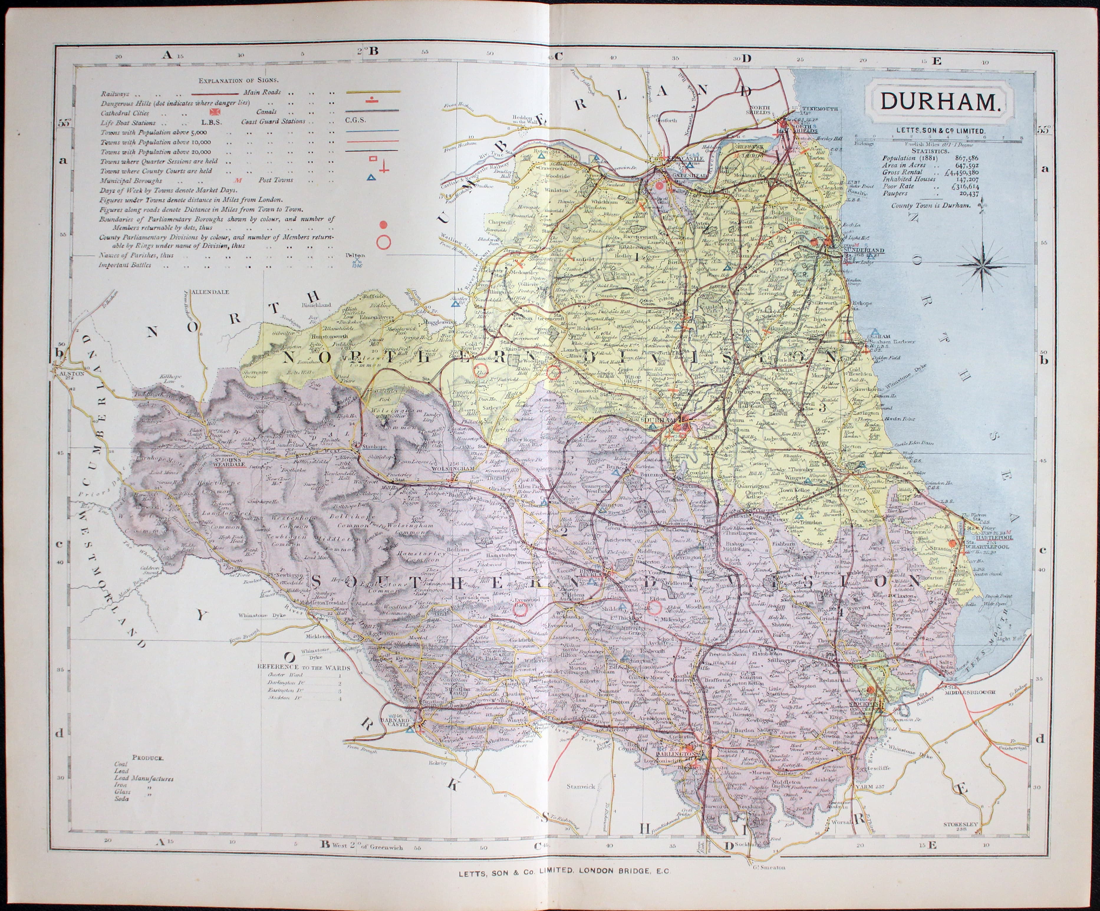 Map of County Durham  by Thomas Letts  Map of County Durham  by Thomas Letts