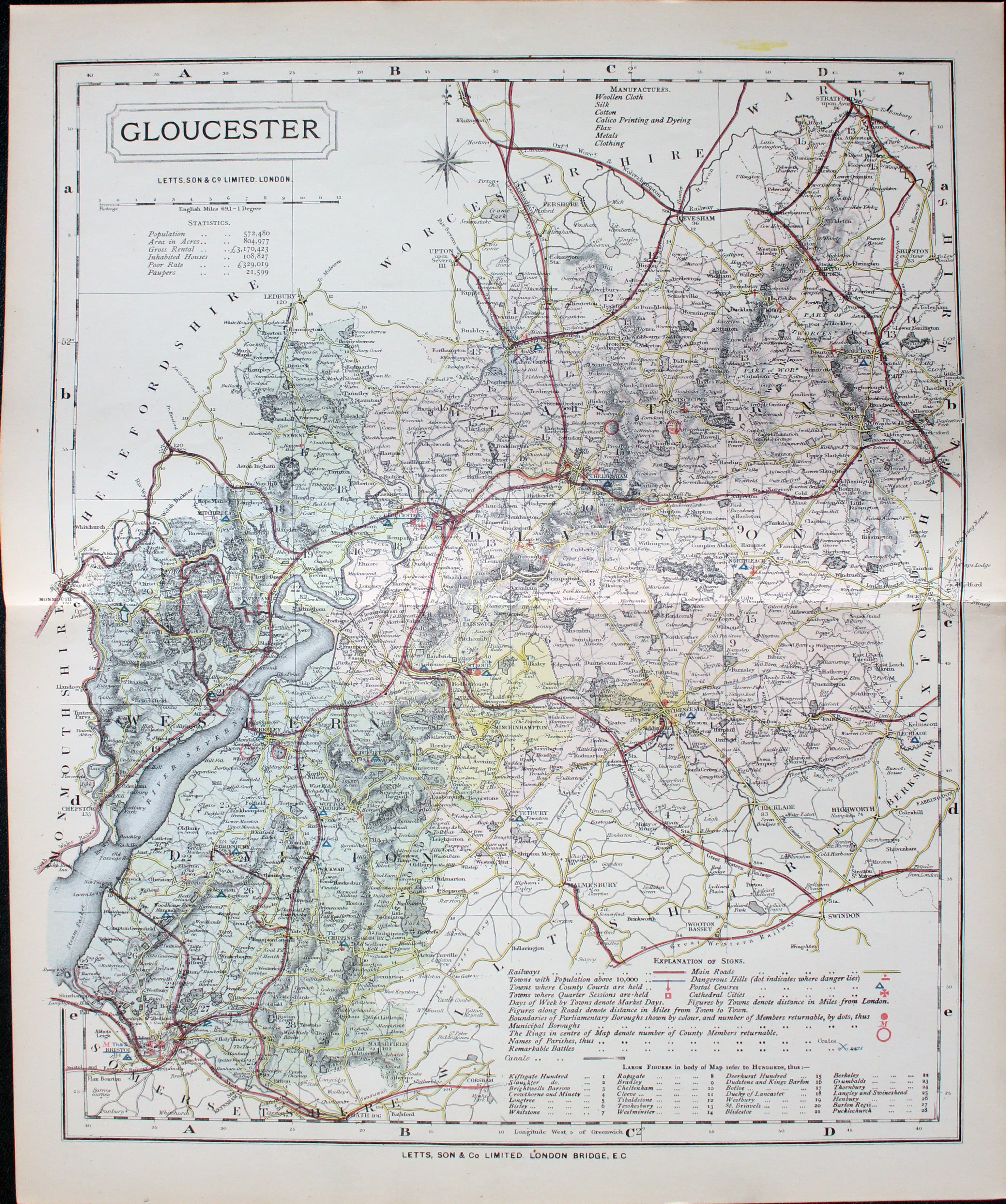 Map of Gloucestershire  by Thomas Letts