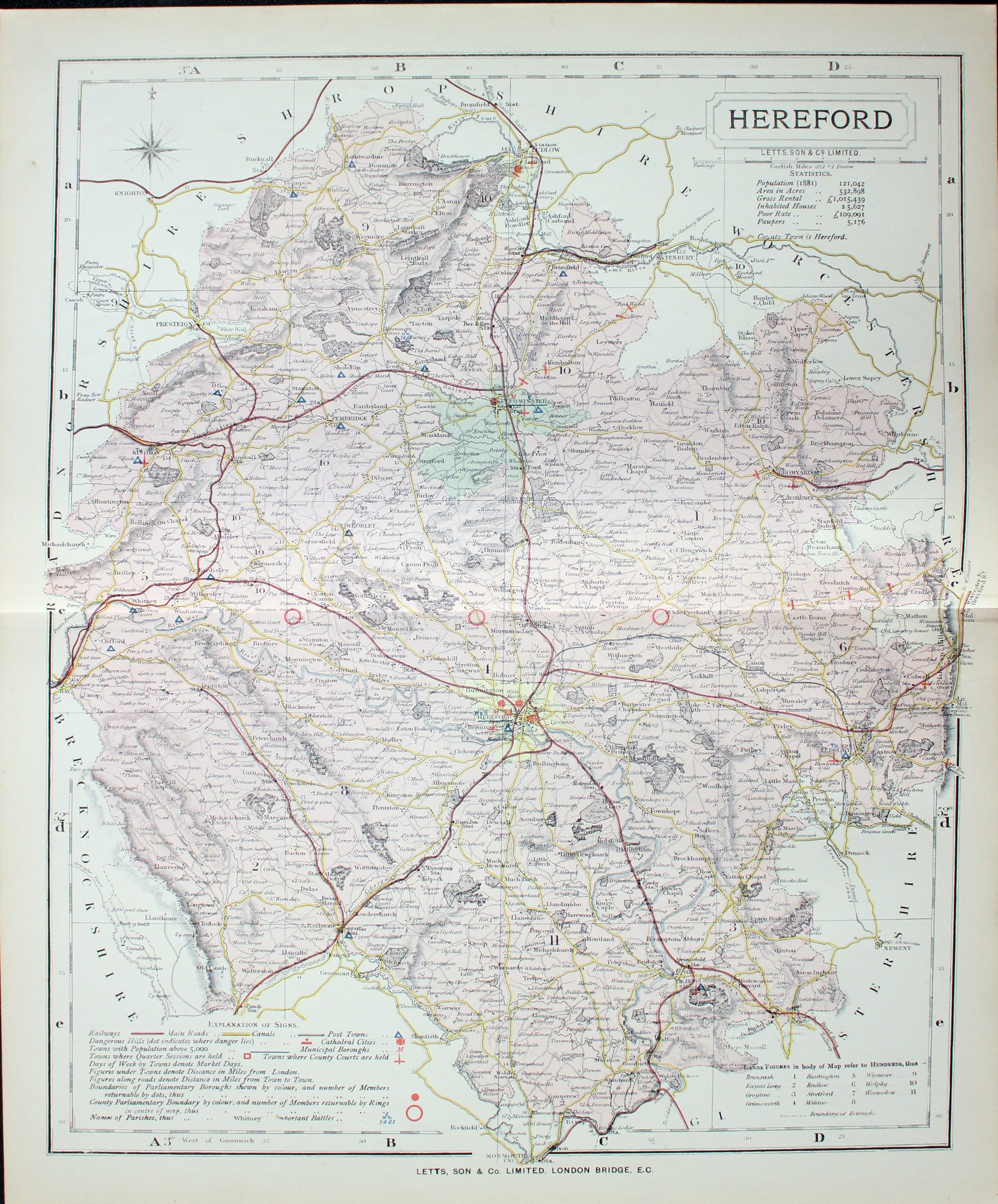 Map of Herefordshire  by Thomas Letts