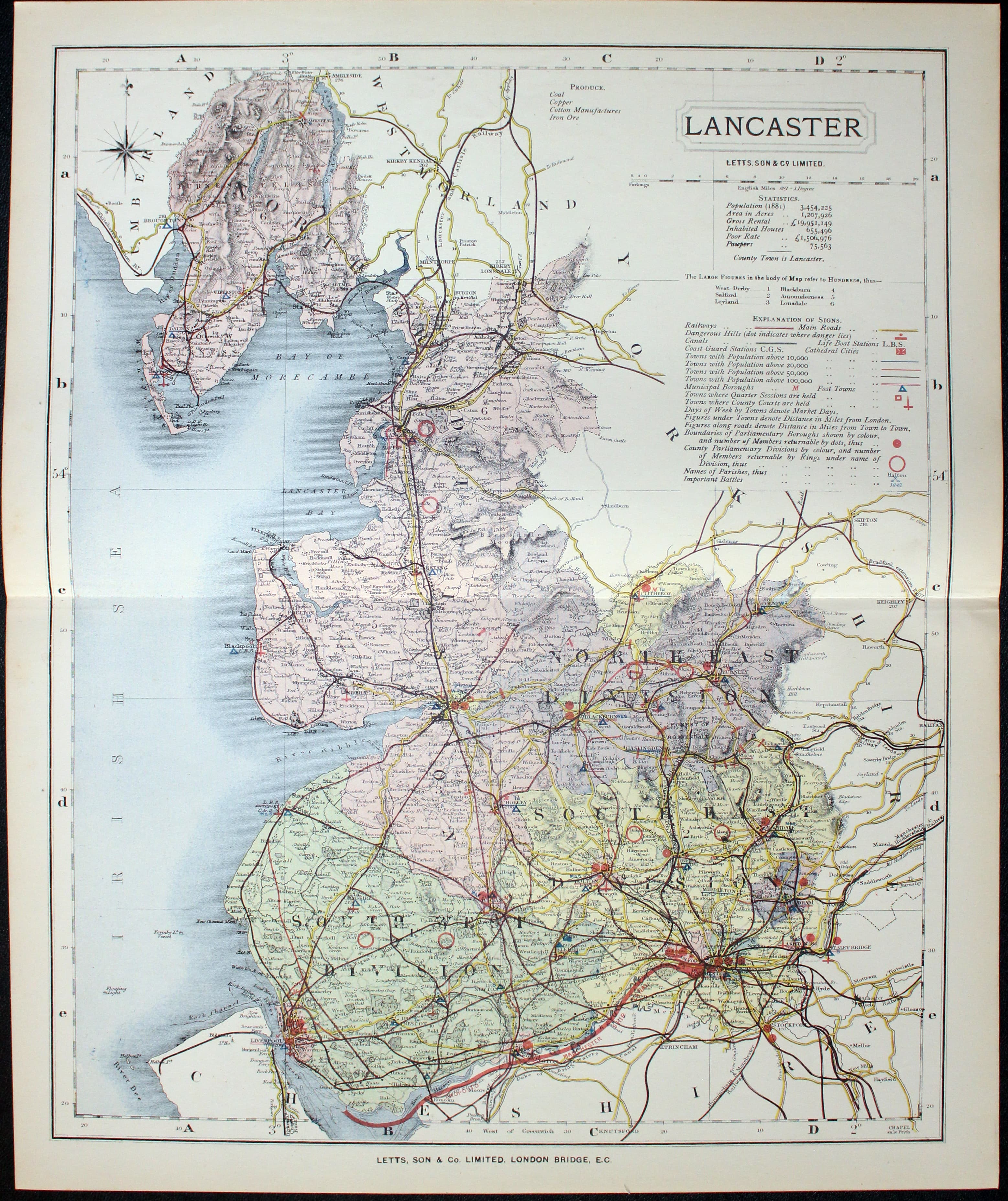 Map of Lancashire  by Thomas Letts  Map of Lancashire  by Thomas Letts