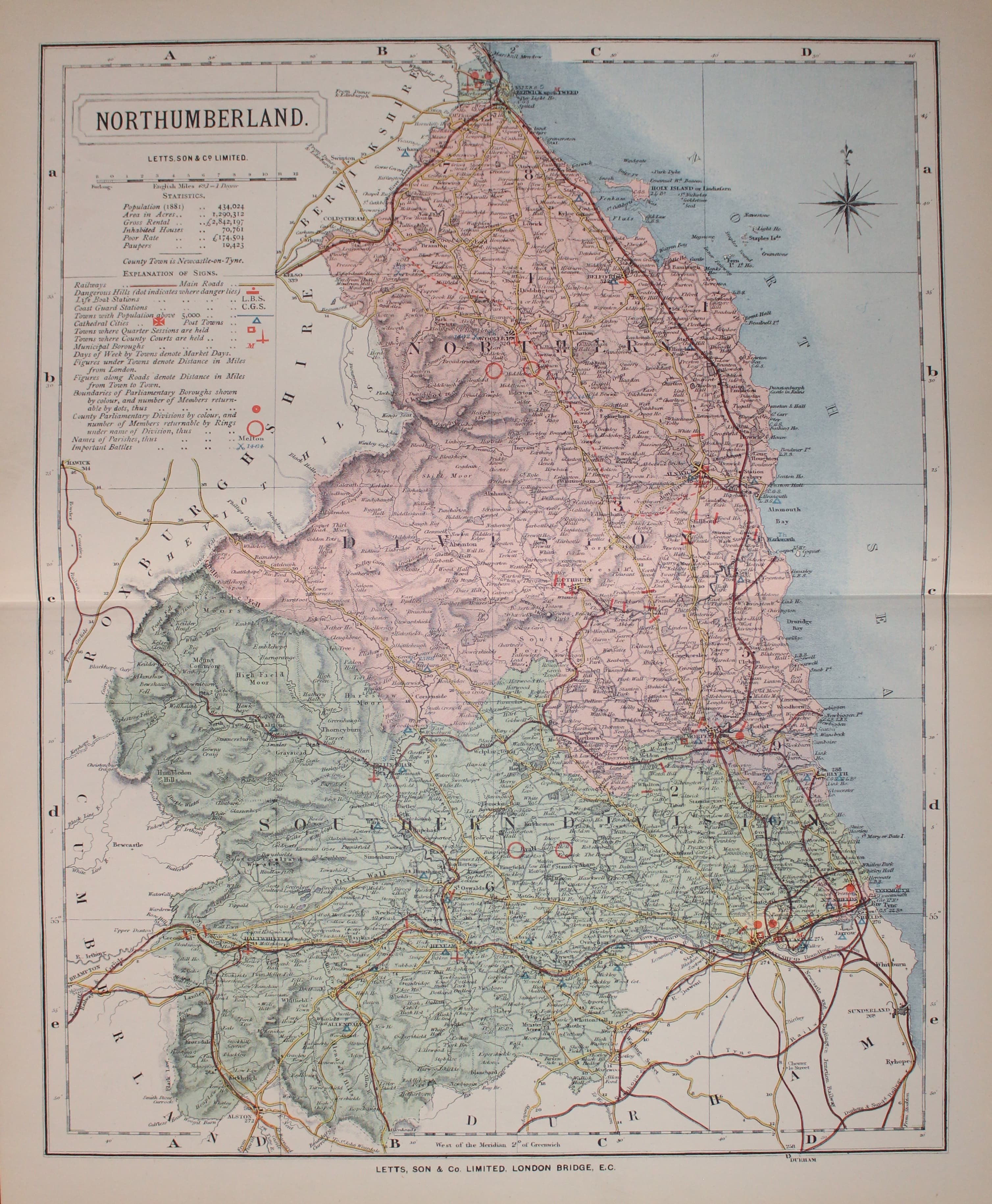 Map of Northumberlnd  by Thomas Letts  Map of Northumberlnd  by Thomas Letts