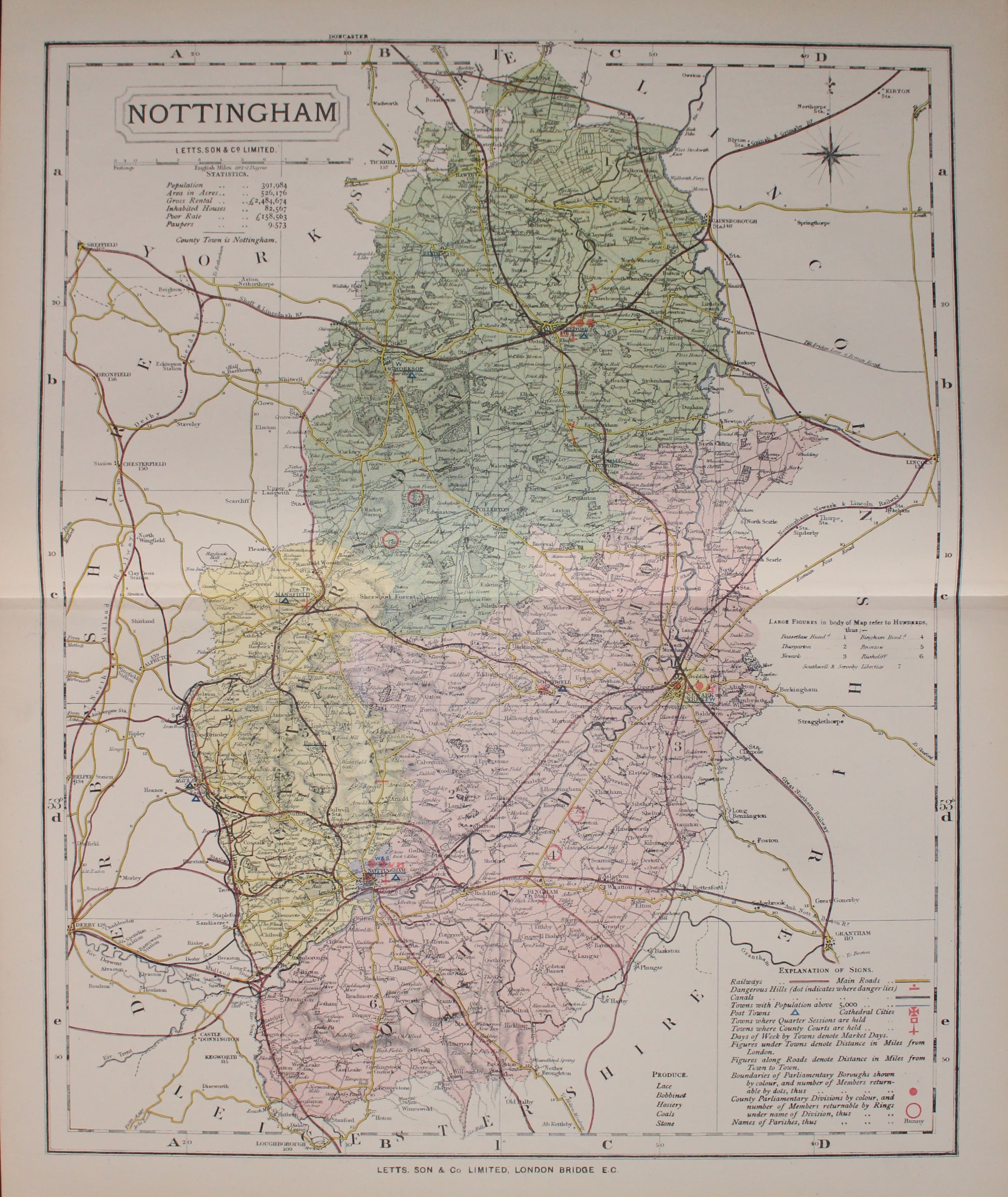 Map of Nottinghamshire  by Thomas Letts