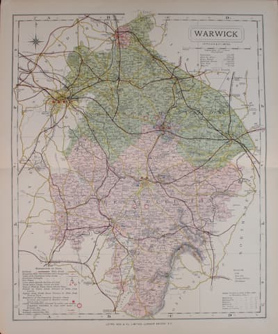 Map of Warwickshire  by Thomas Letts