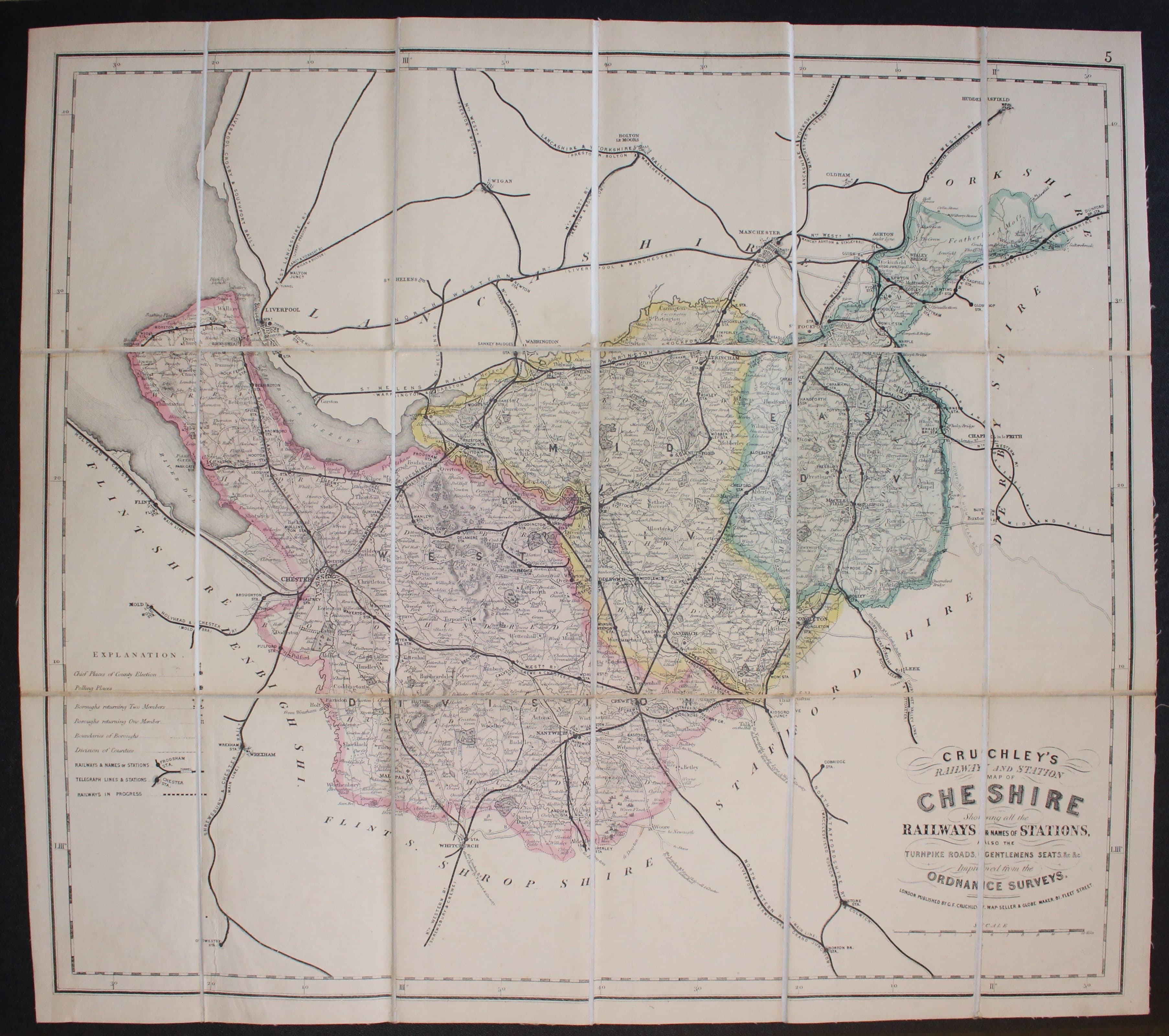 Map of Railways in Cheshire by G. F. Cruchley c.1860