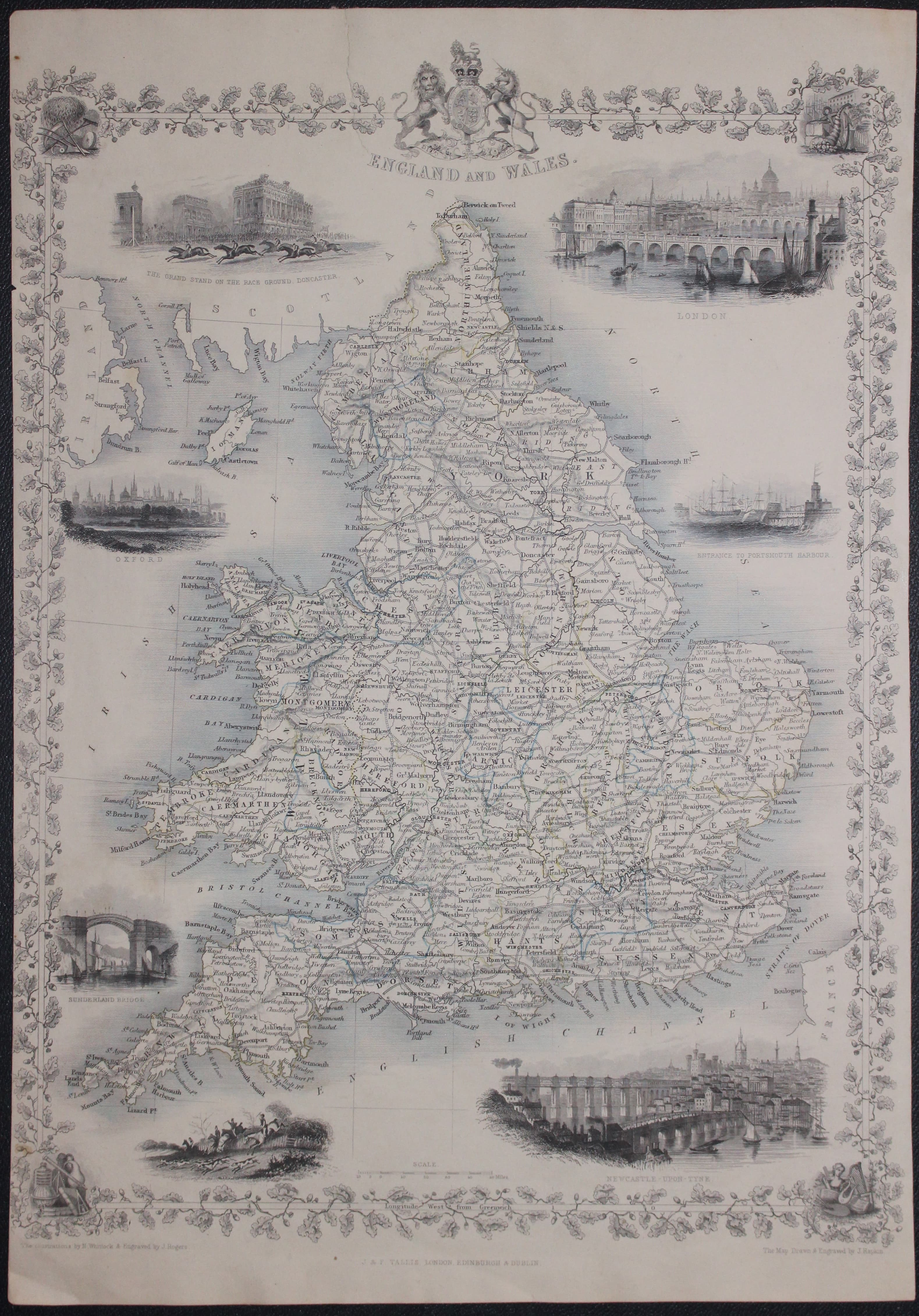 Map of England and Wales  by John Tallis c.1851