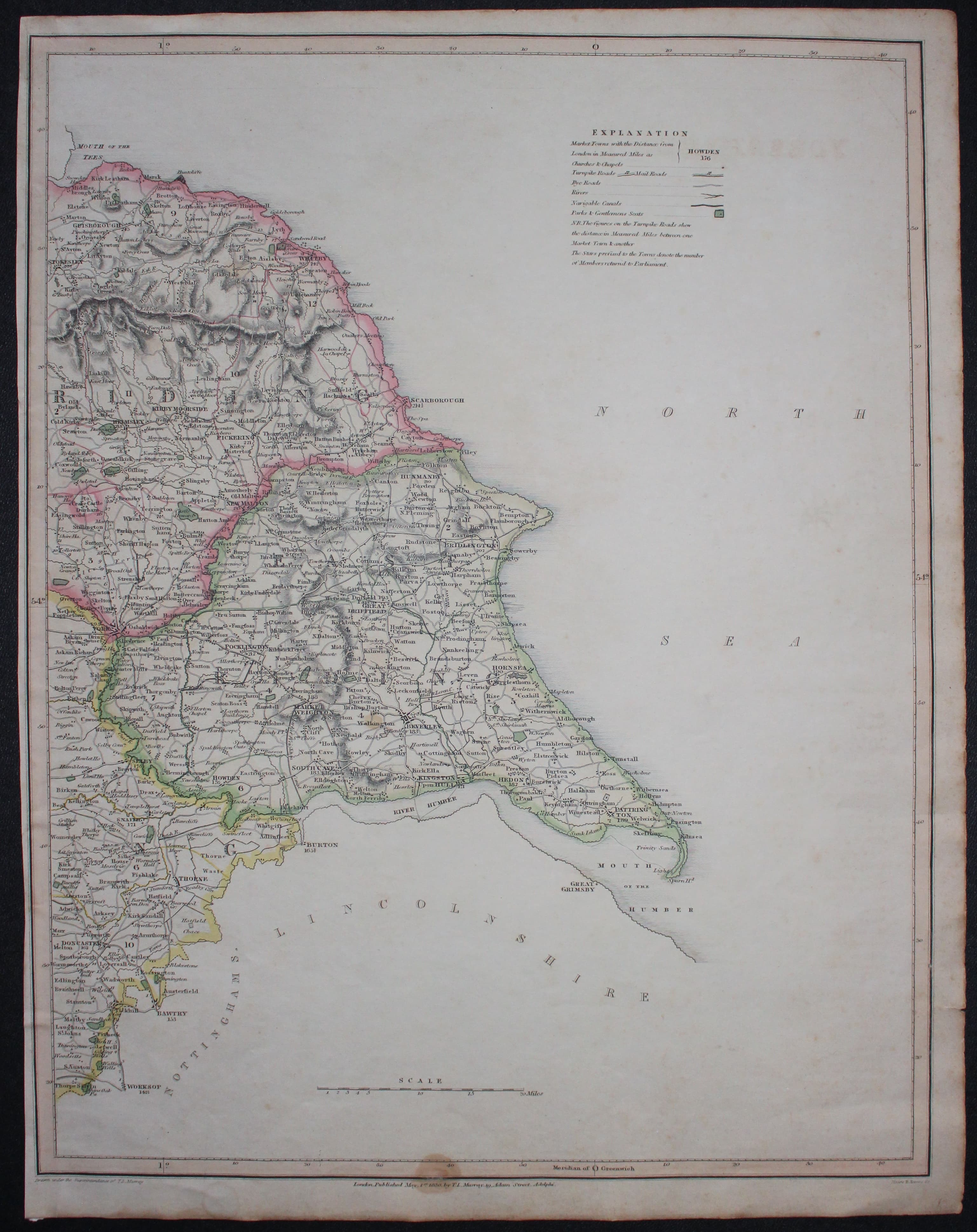 Map of Yorkshire on 2 sheets by T. L. Murray 1830  Map of Yorkshire on 2 sheets by T. L. Murray 1830