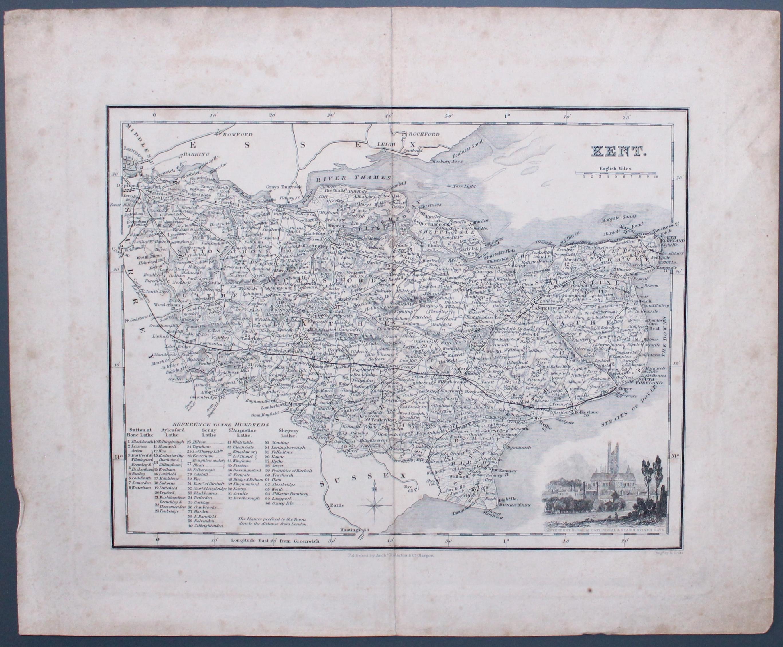 Map of Kent by Archibald Fullarton c.1843