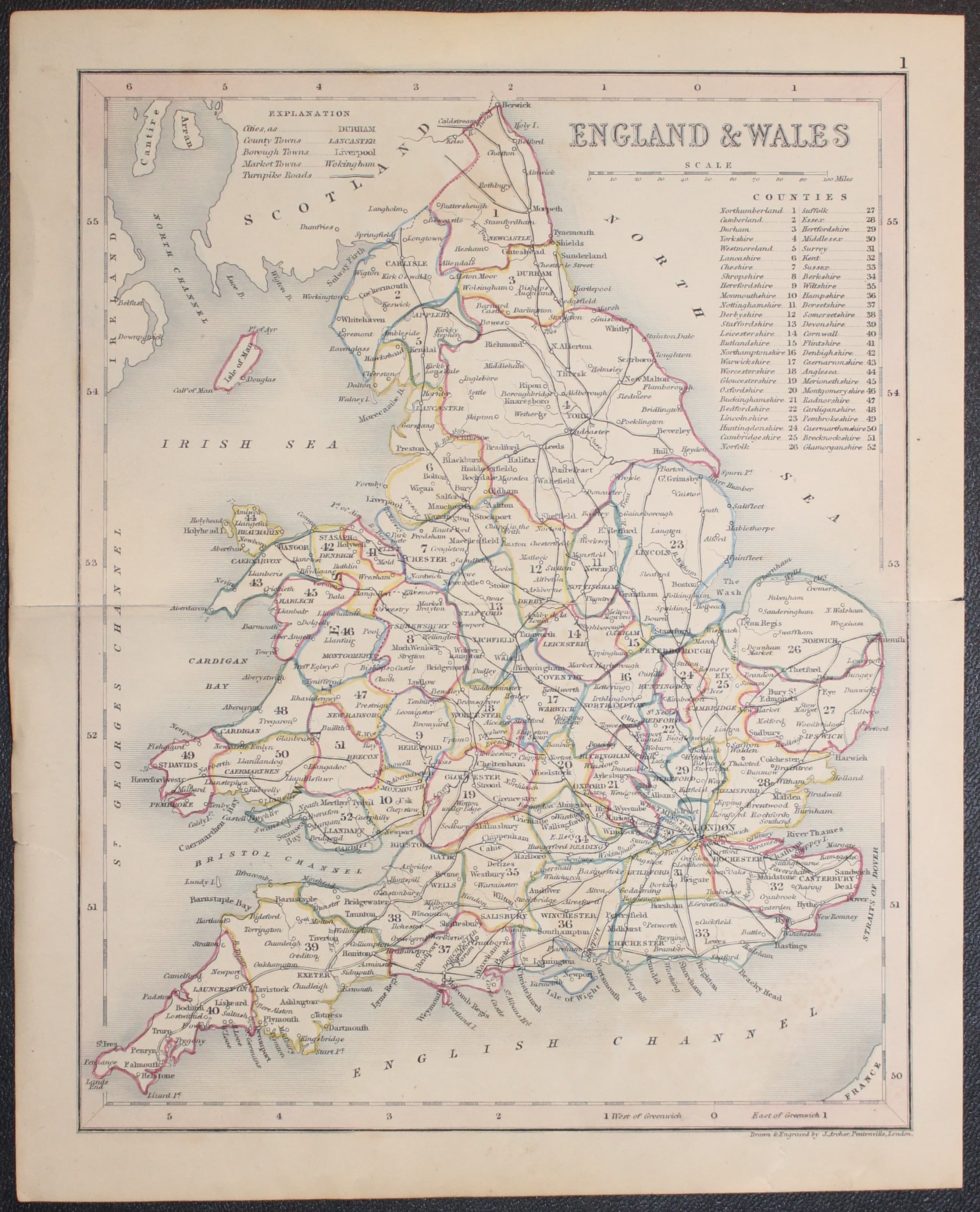 Map of England and Wales by Joshua Archer c.1845