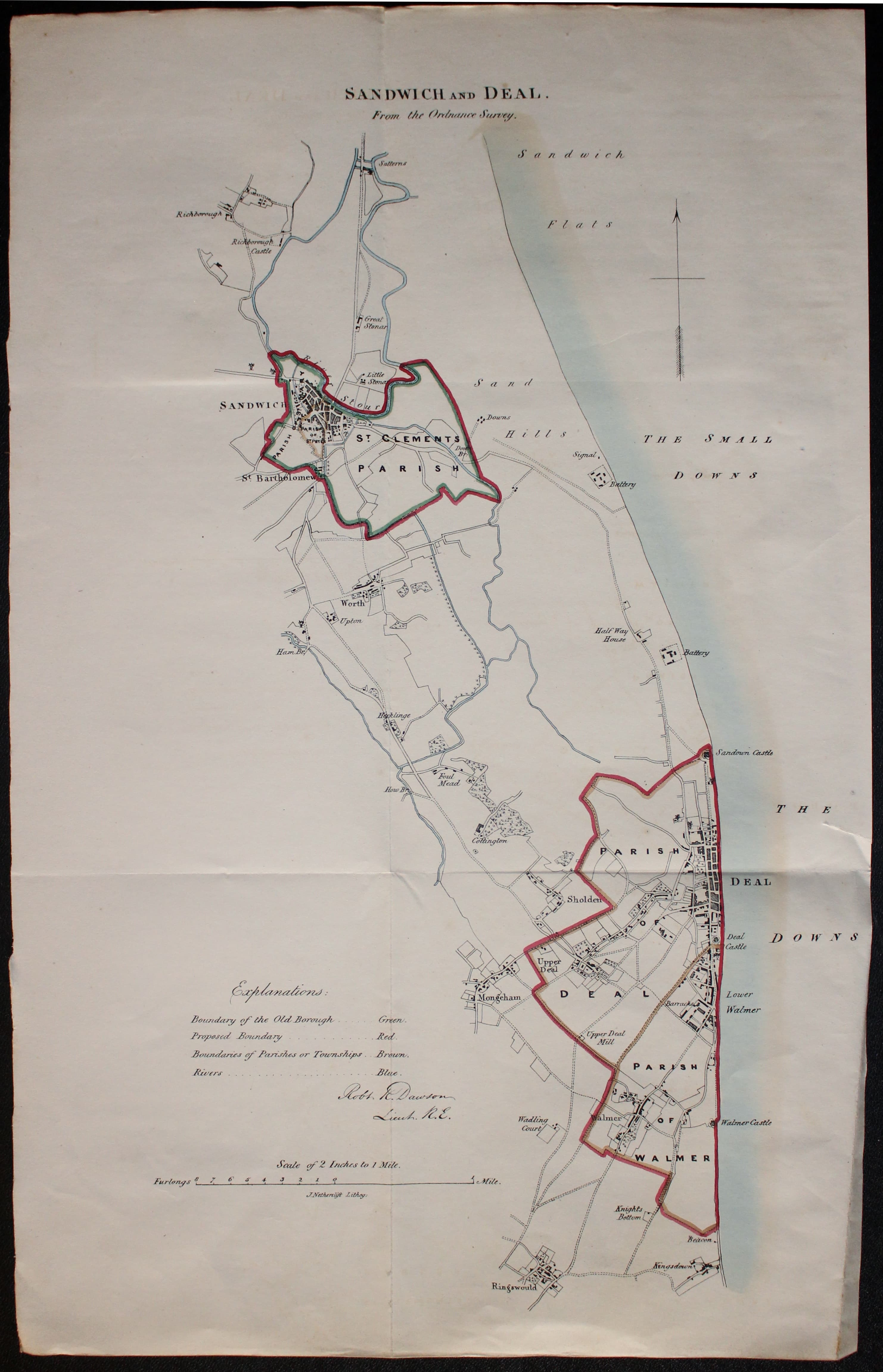 Map of Sandwich and Deal, Kent by Lt. R. K. Dawson 1832