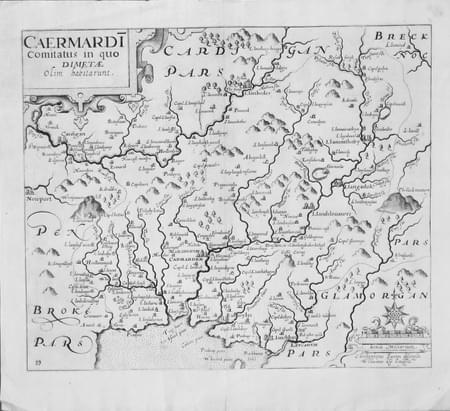 Map of Carmarthenshirre Saxon / Hole, 1637
