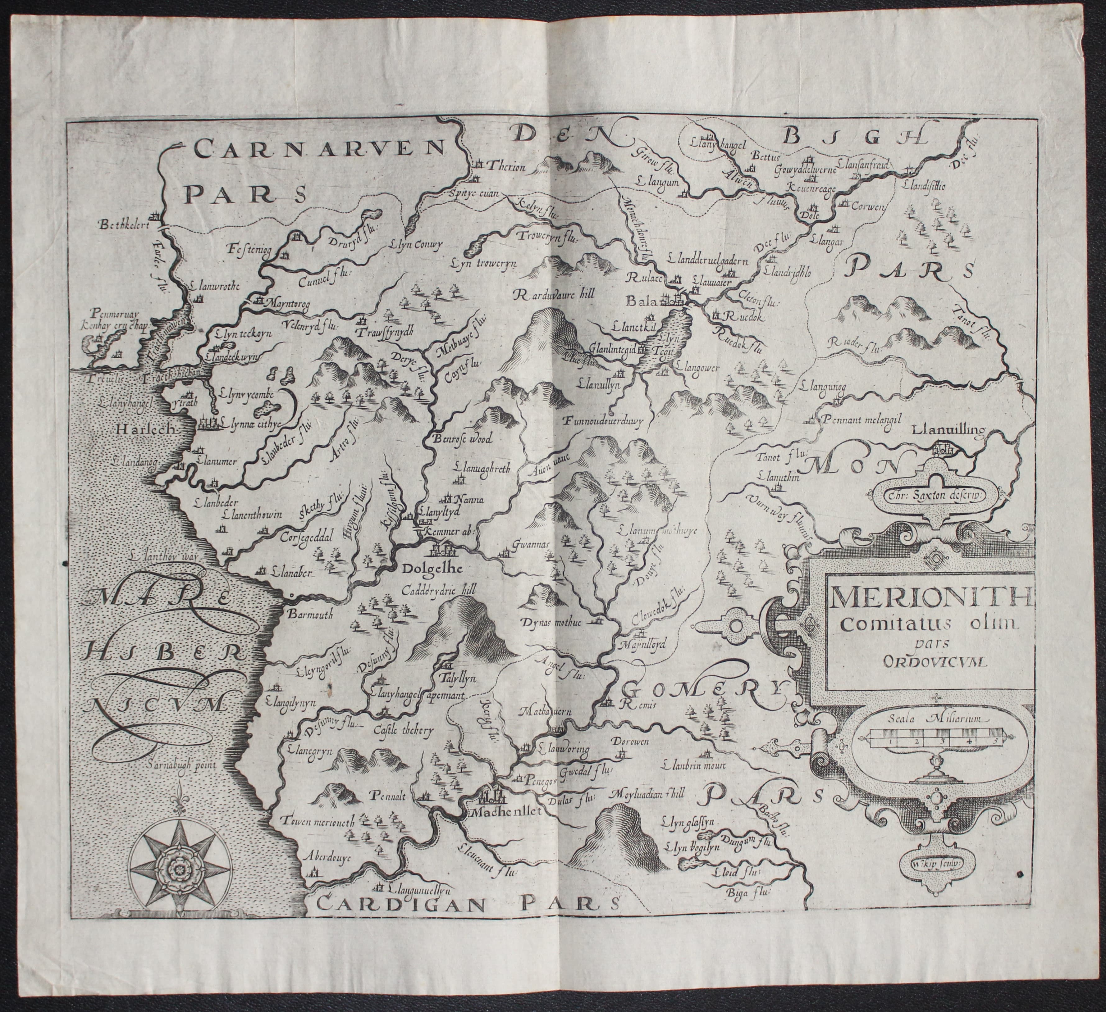 Merionethshire. Christopher Saxton / William Kip c.1637