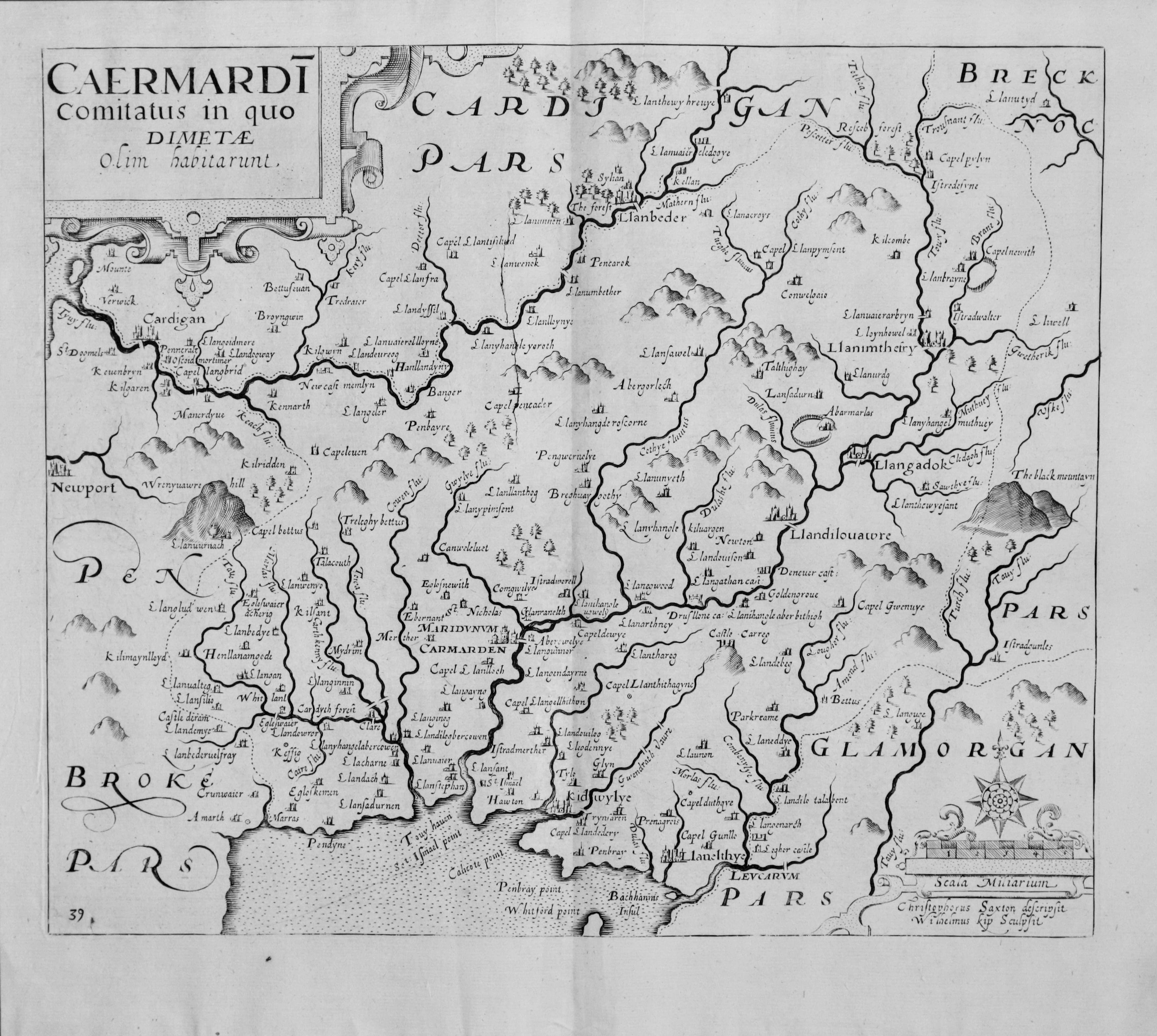 Map of Carmarthenshirre Christopher Saxton and William Kip 1637  Map of Carmarthenshirre Christopher Saxton and William Kip 1637