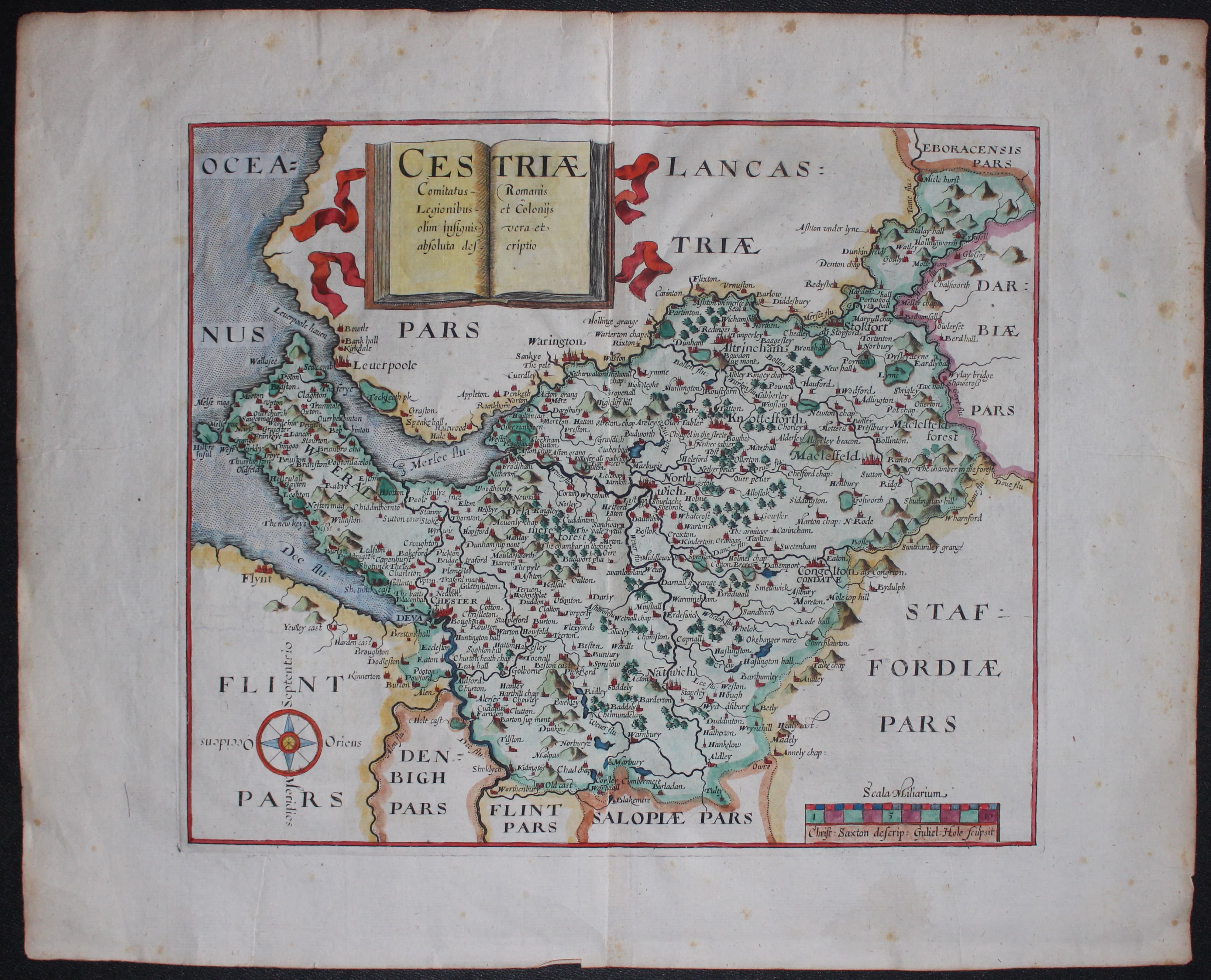 Map of Cheshire by Saxton / Hole, c.1637