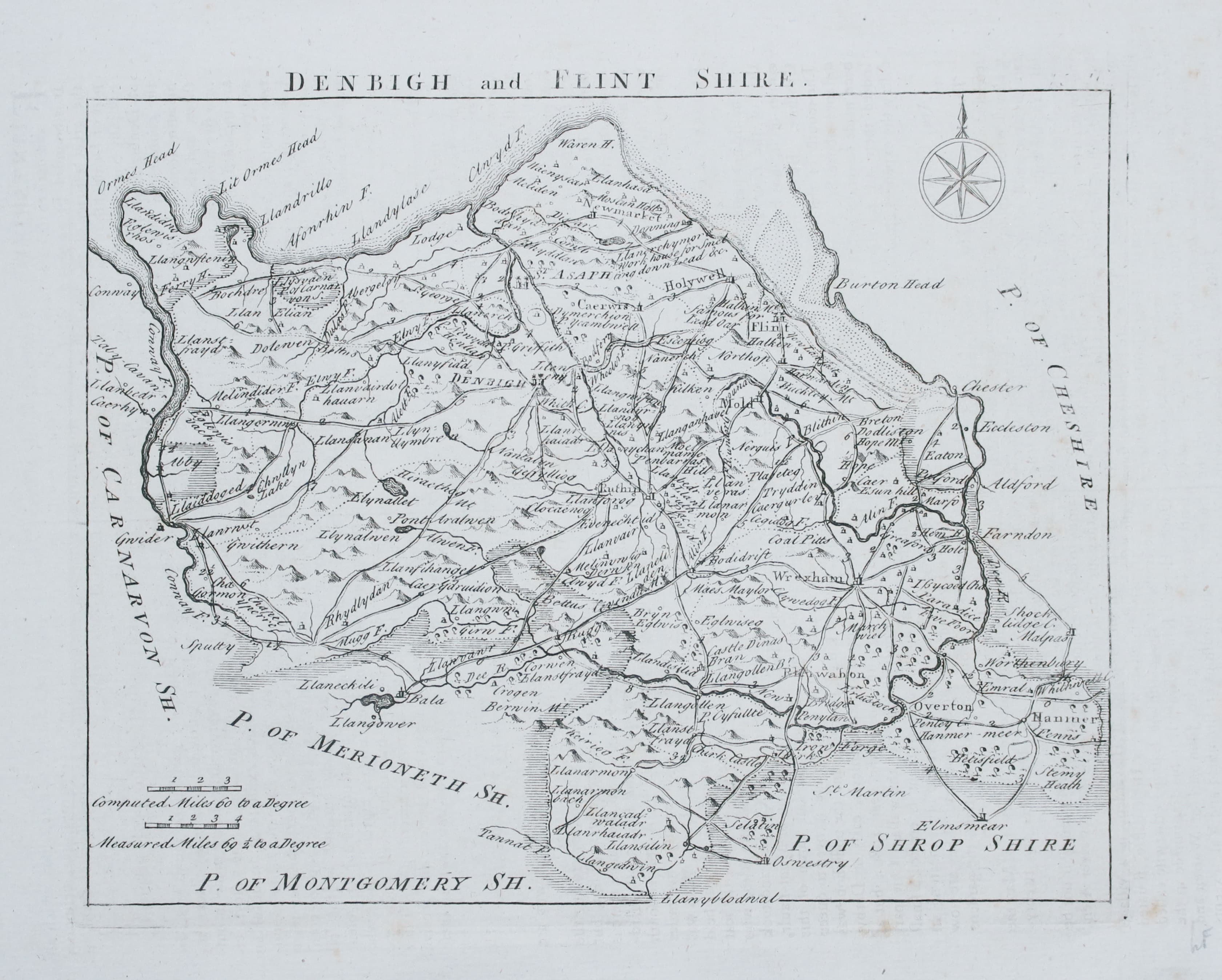 Map of Denbighshire & Flintshire, John Rocque 1769