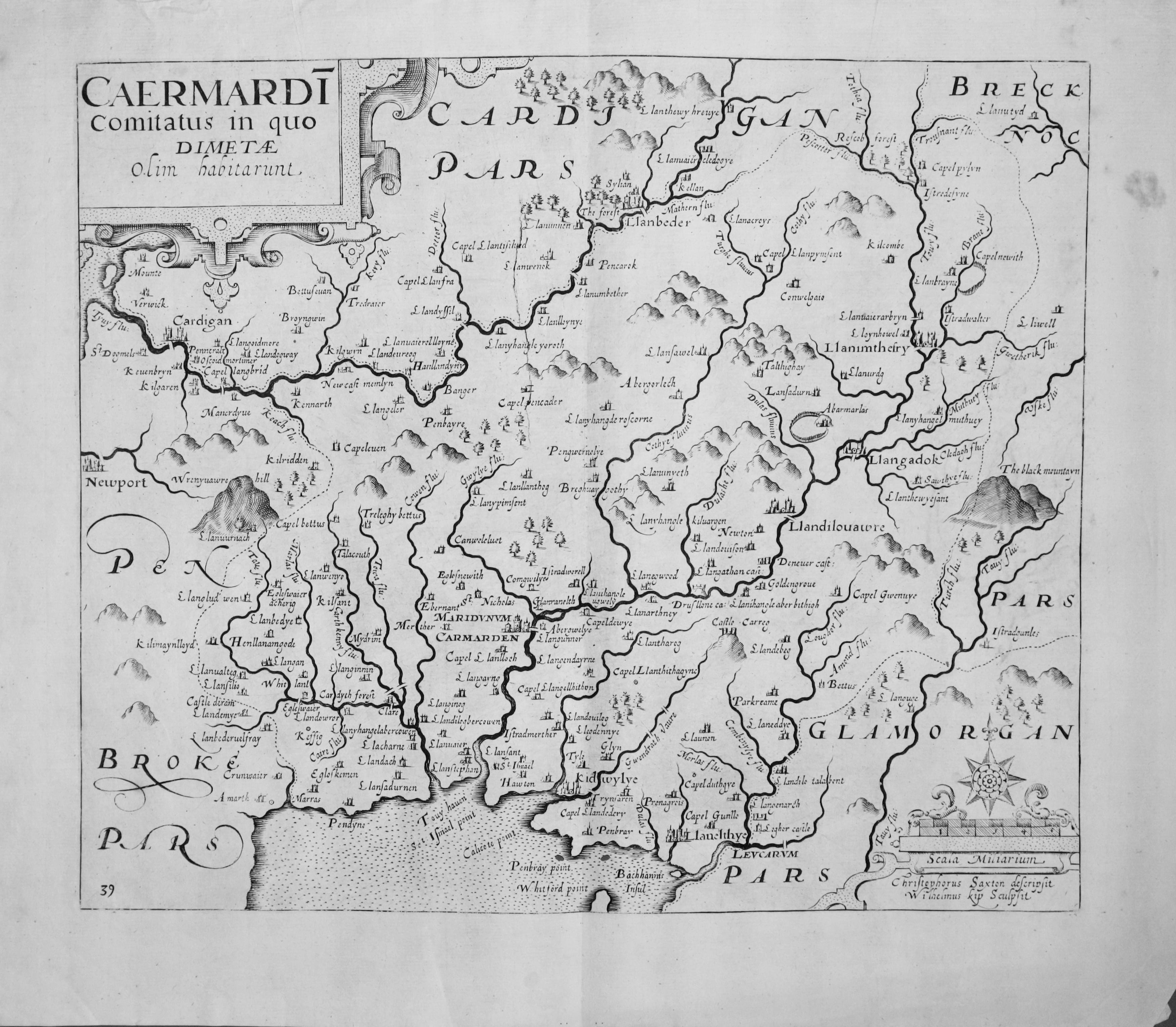 Map of Carmarthenshirre Christopher Saxton and William Kip 1607  Map of Carmarthenshirre Christopher Saxton and William Kip 1607