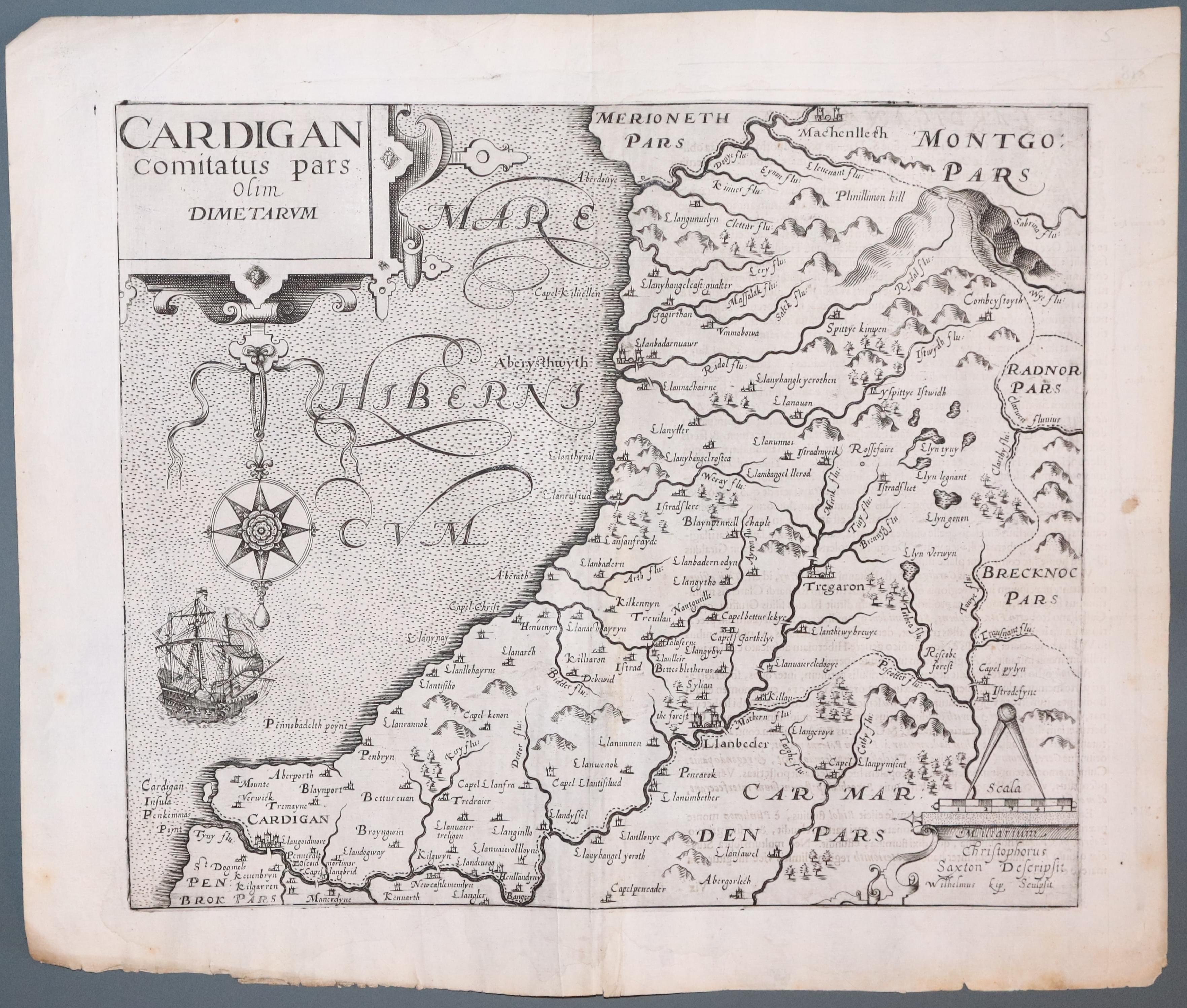 Map of Cardiganshire Saxton / Kip 1607  Map of Cardiganshire Saxton / Kip 1607