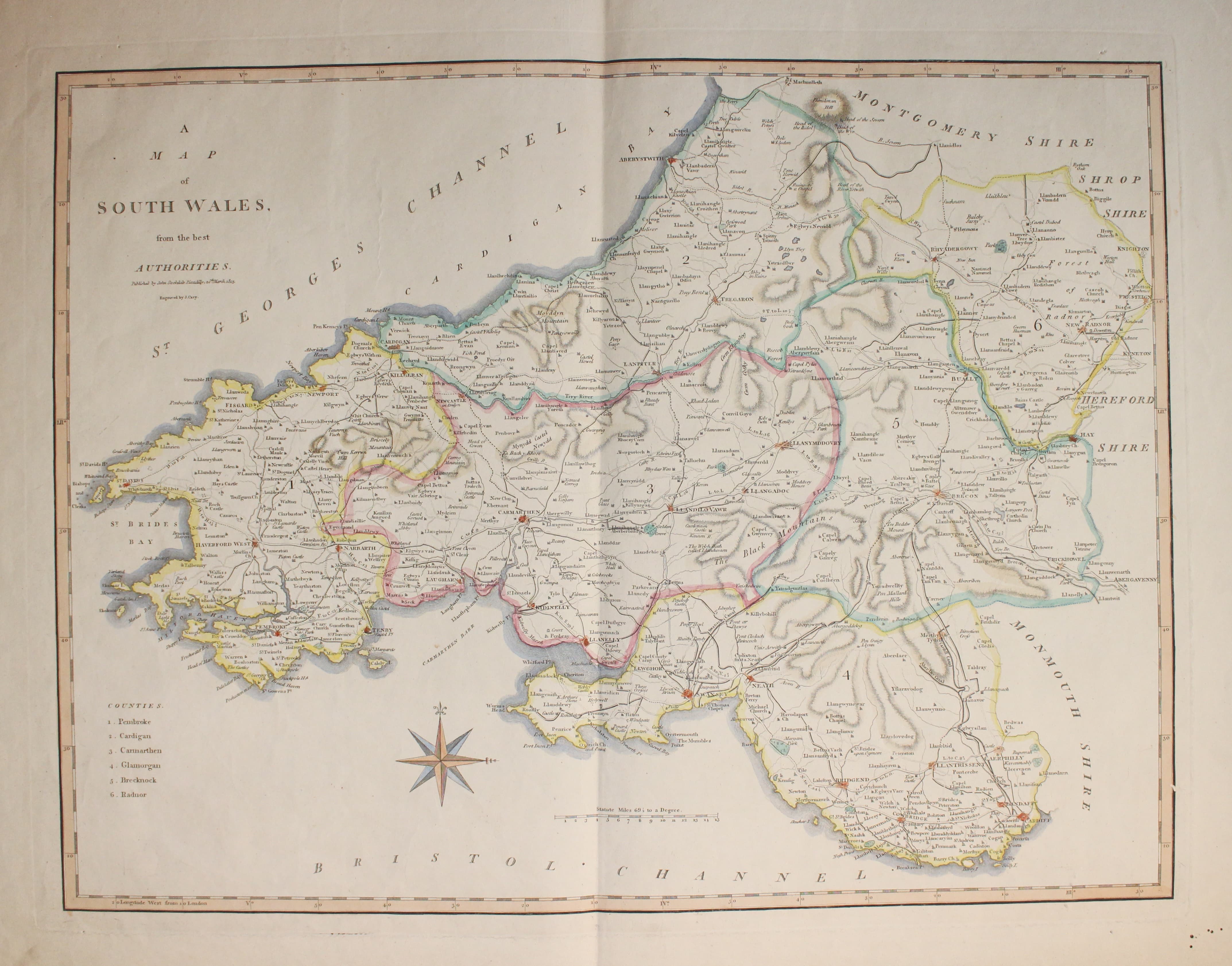 Map of South Wales John Cary & John Stockdale 1808  Map of South Wales John Cary & John Stockdale 1808