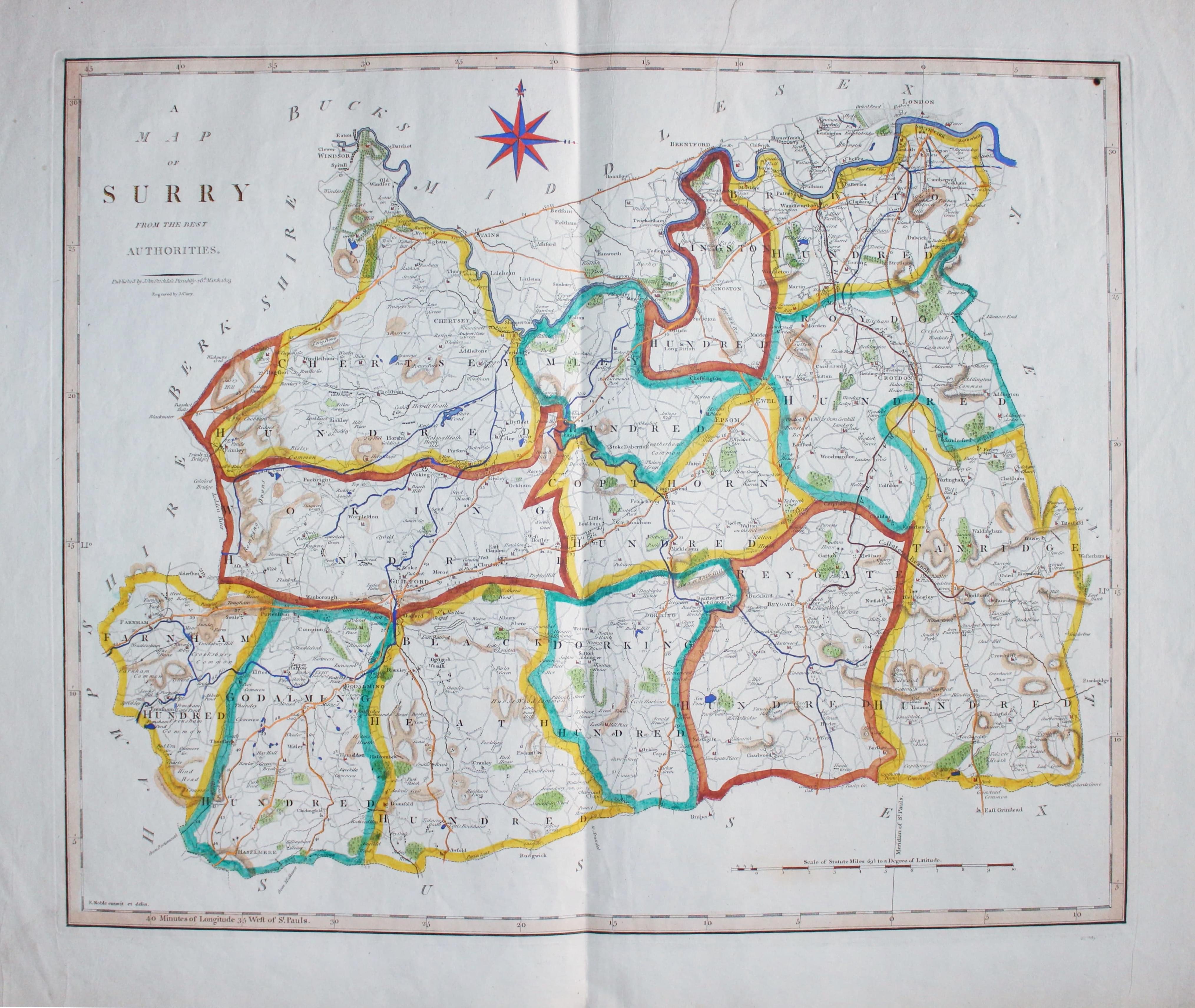 Map of Surrey by John Cary & John Stockdale c.1808  Map of Surrey by John Cary & John Stockdale c.1808