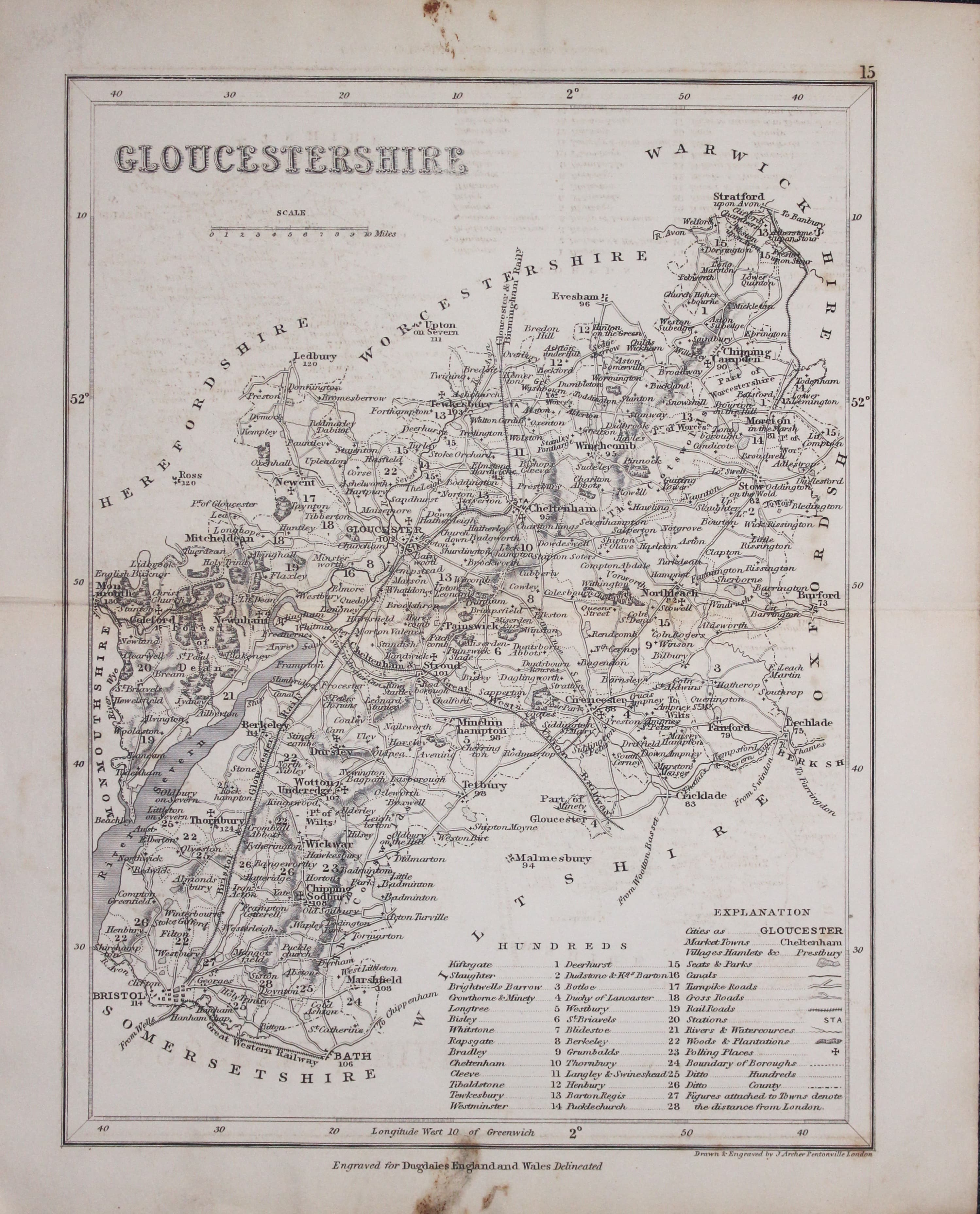 Map of Gloucestreshire by Joshua Archer c.1840