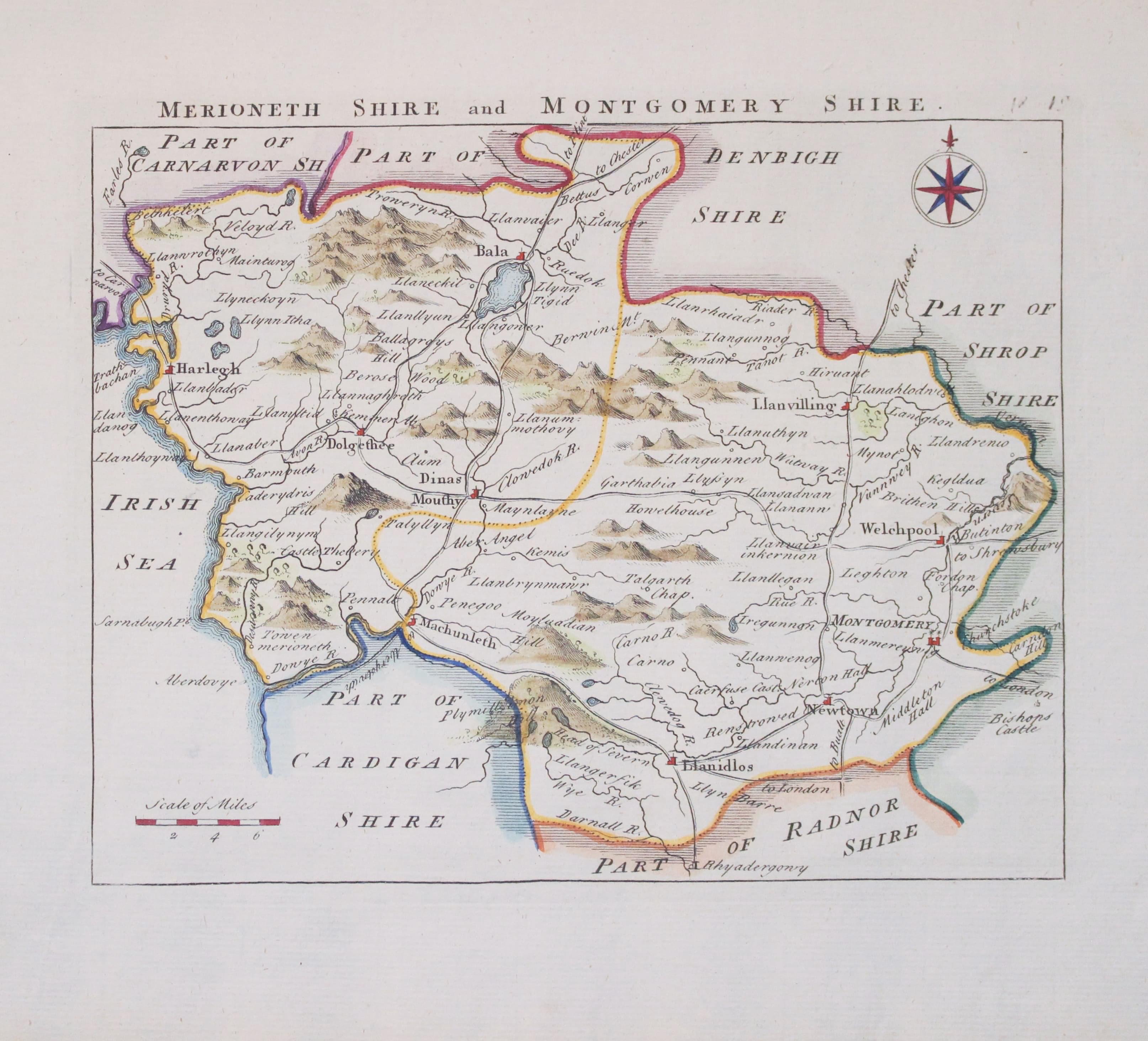 Map of Merionethshire and Montgomeryshire by John Rocque 1769