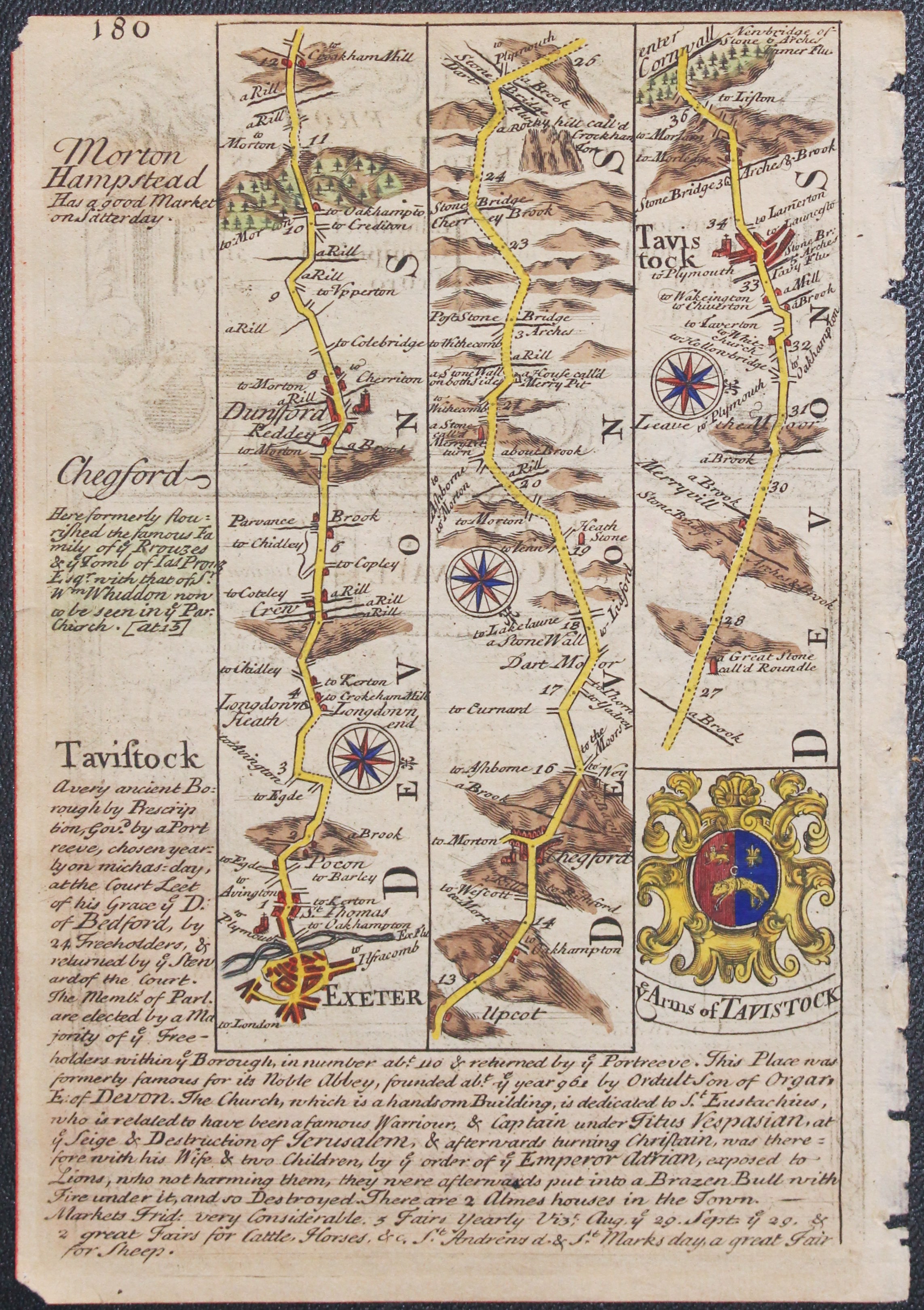 18th century road map Exeter t Tavistock