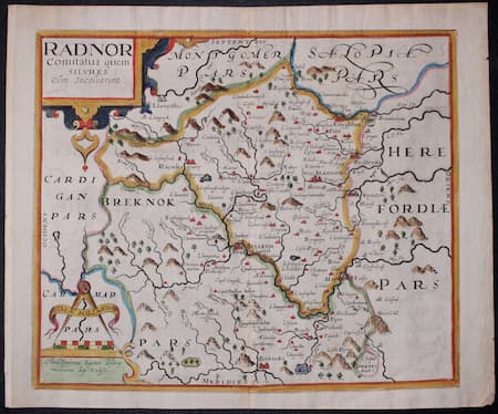 Map of Radnorshire by  Saxon / William Kip c.1610