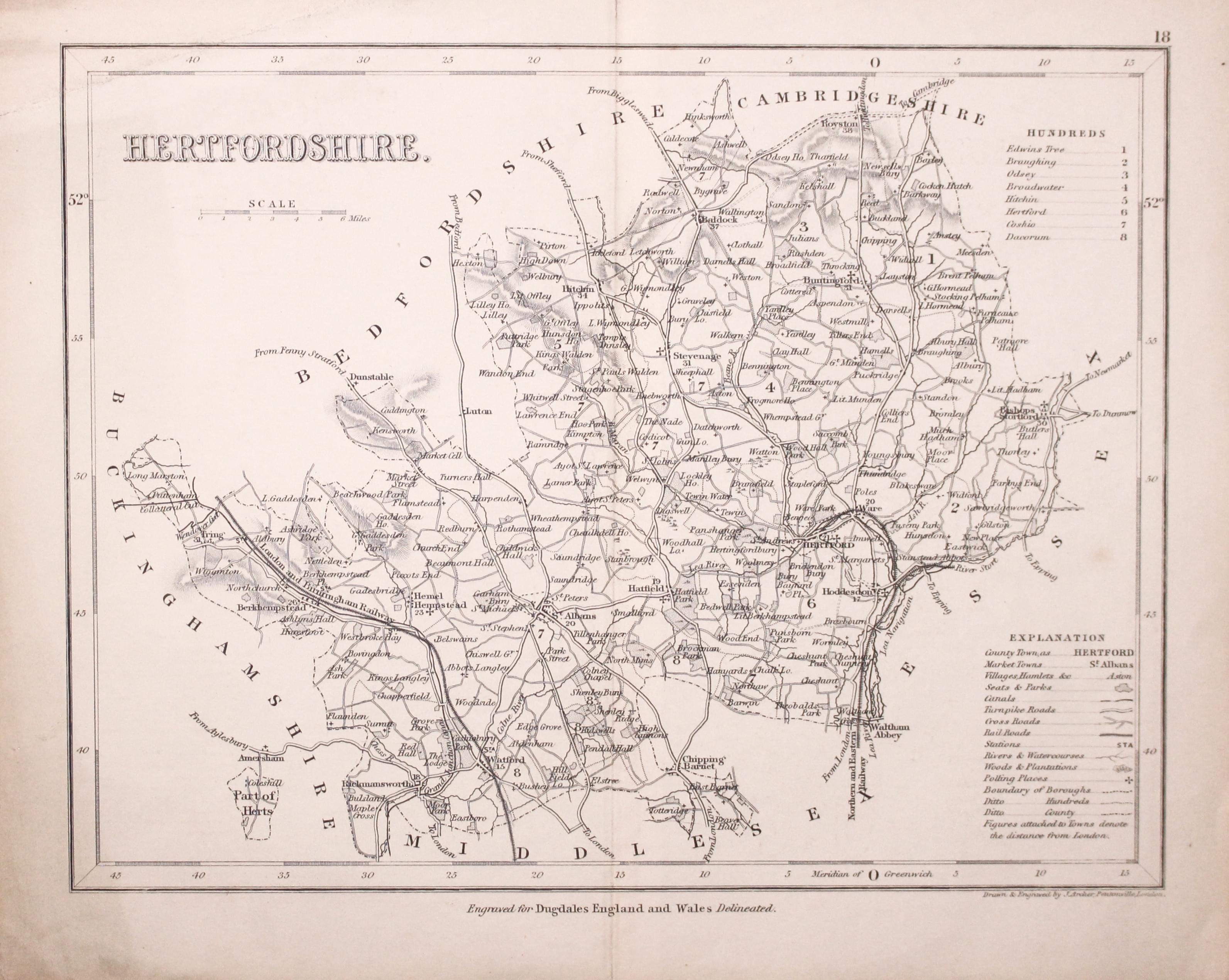 Map of Hertforshire  by Joshua Archer c.1845  Map of Hertforshire  by Joshua Archer c.1845
