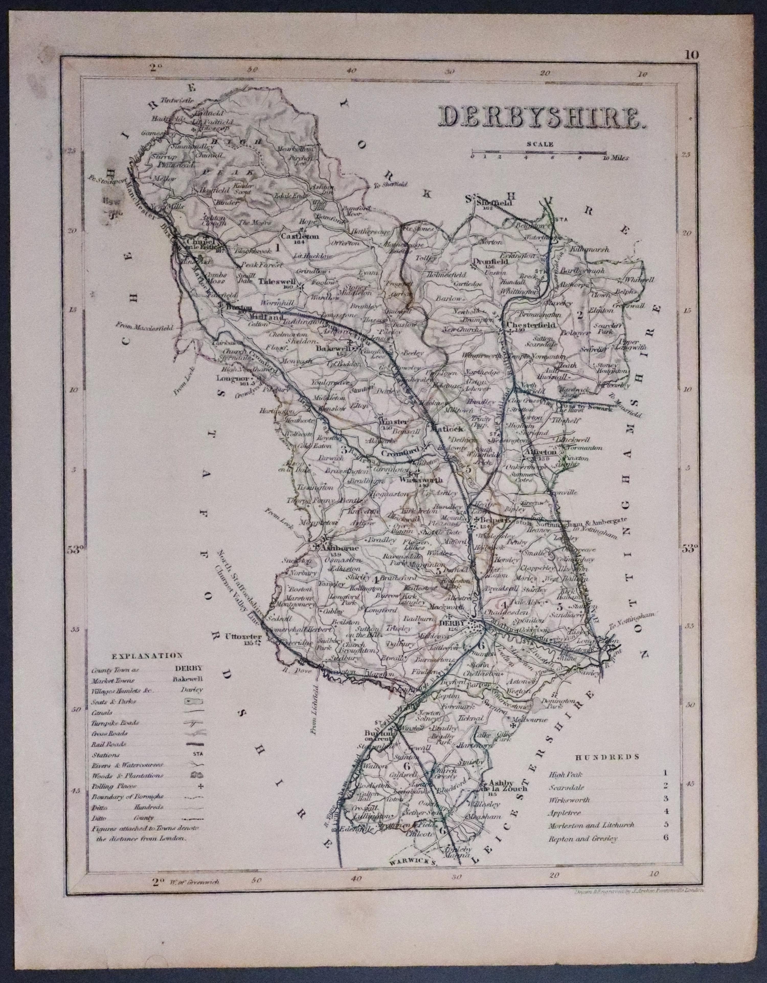 Map of Derbyshire by Thomas Moule c.1850