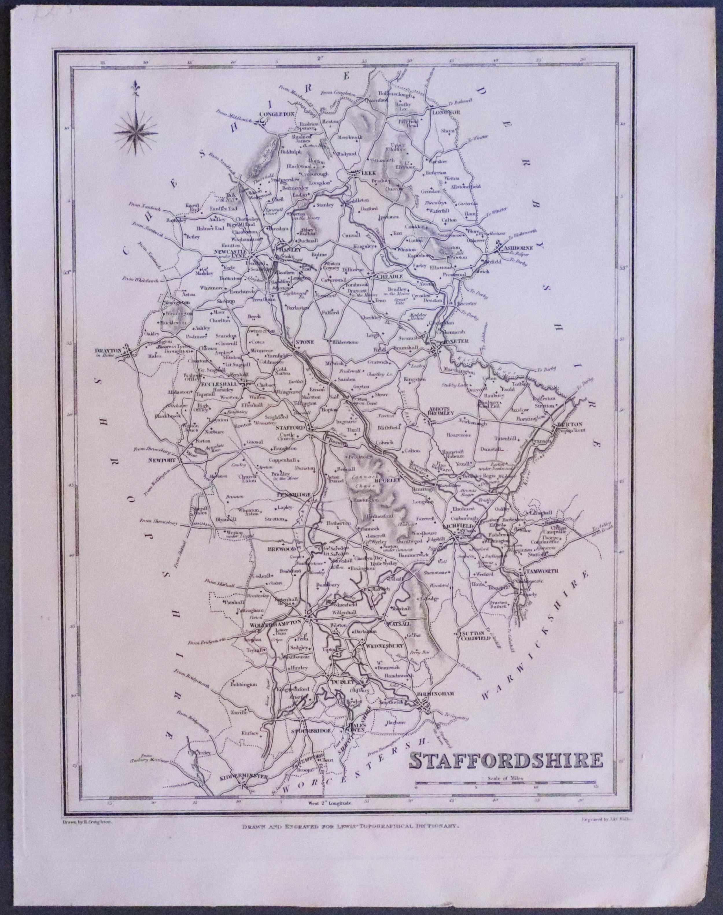 Stafforshire map by Samuel Lewis c.1840