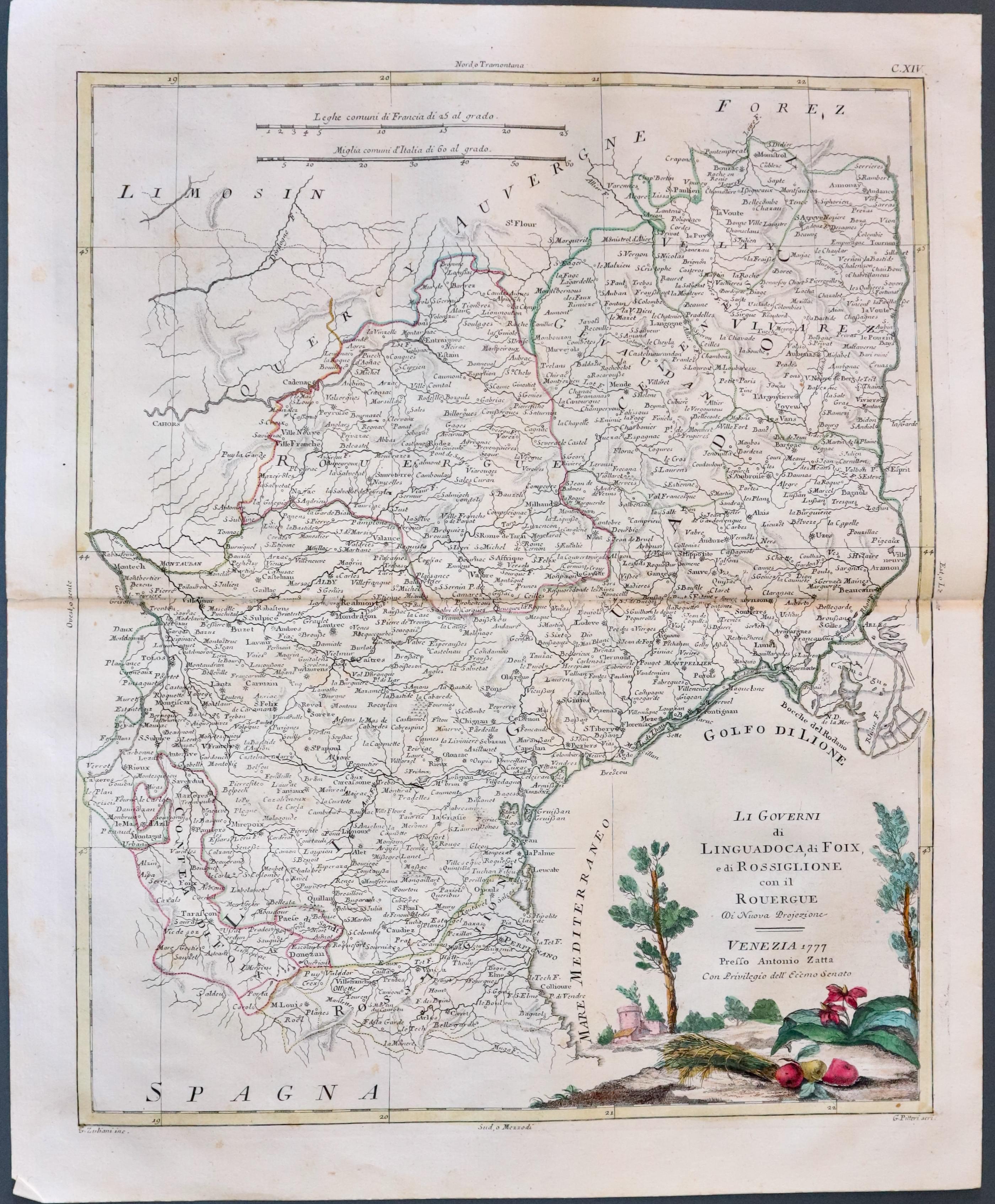 Map of Langecdoc, di Fox and Roussillon, Antonio Zatta c.1777