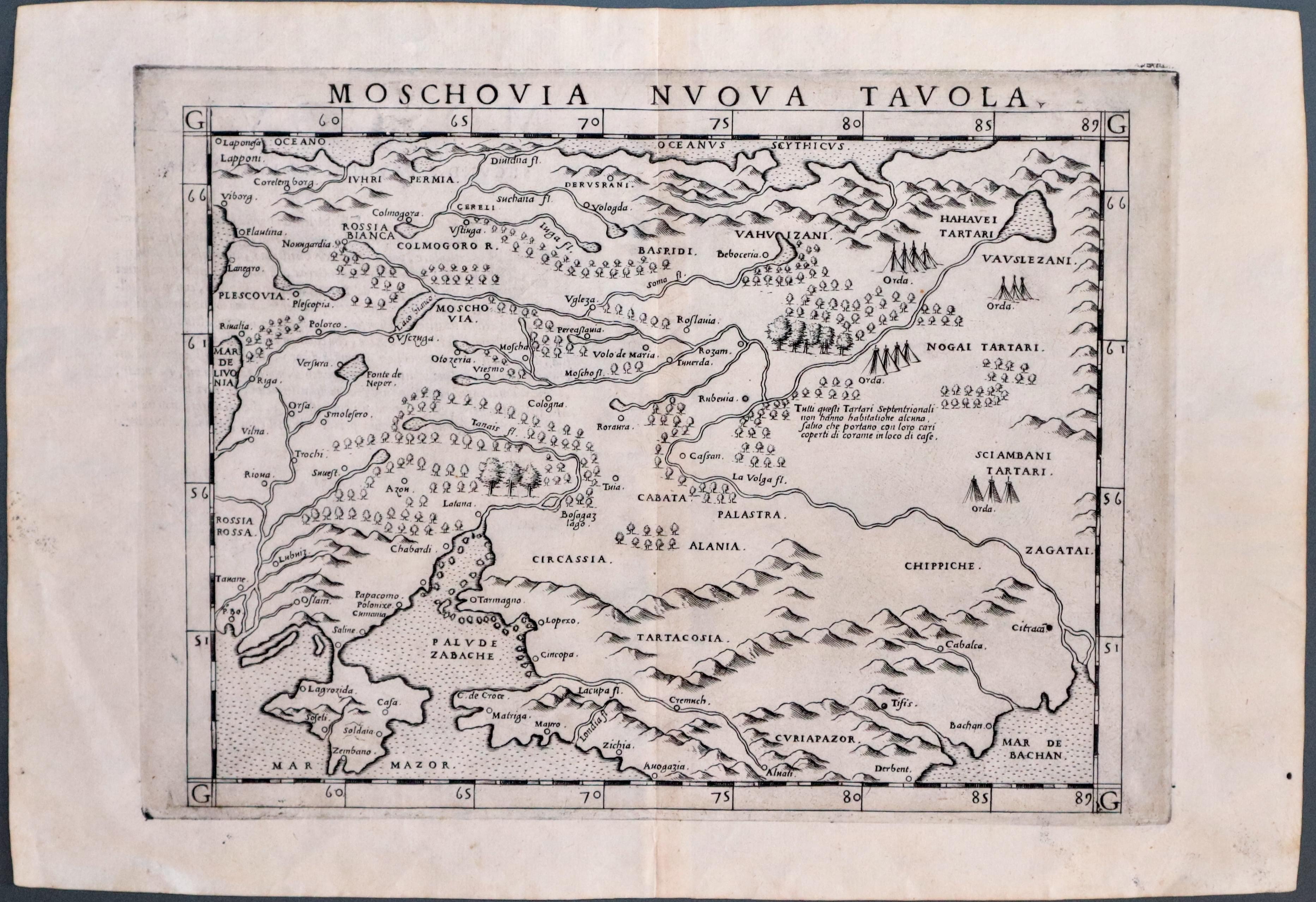 Map of Russia and Ukraine, Girolamo Ruscelli 1599
