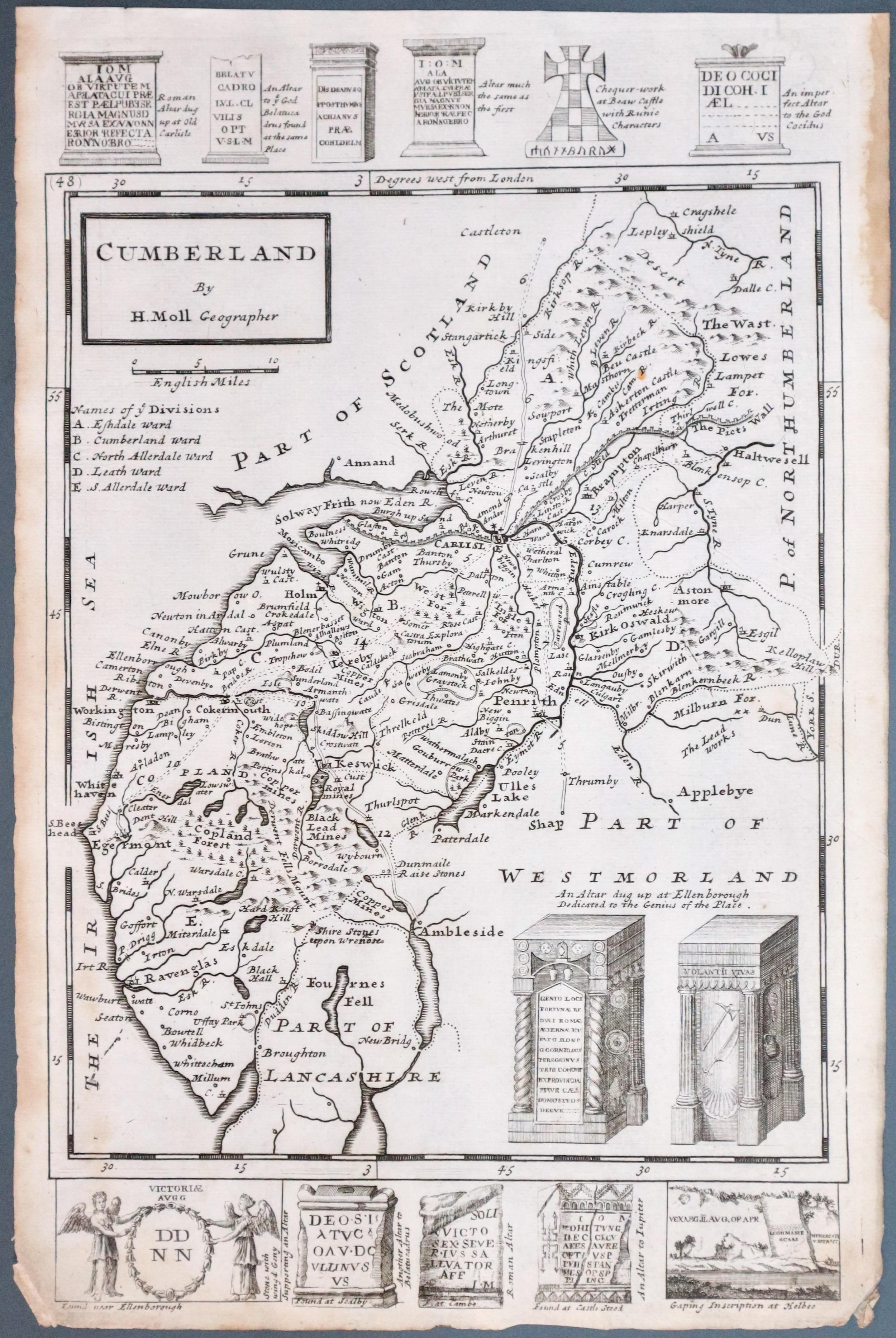 Map of Cumberland by Herman Moll 1724  Map of Cumberland by Herman Moll 1724