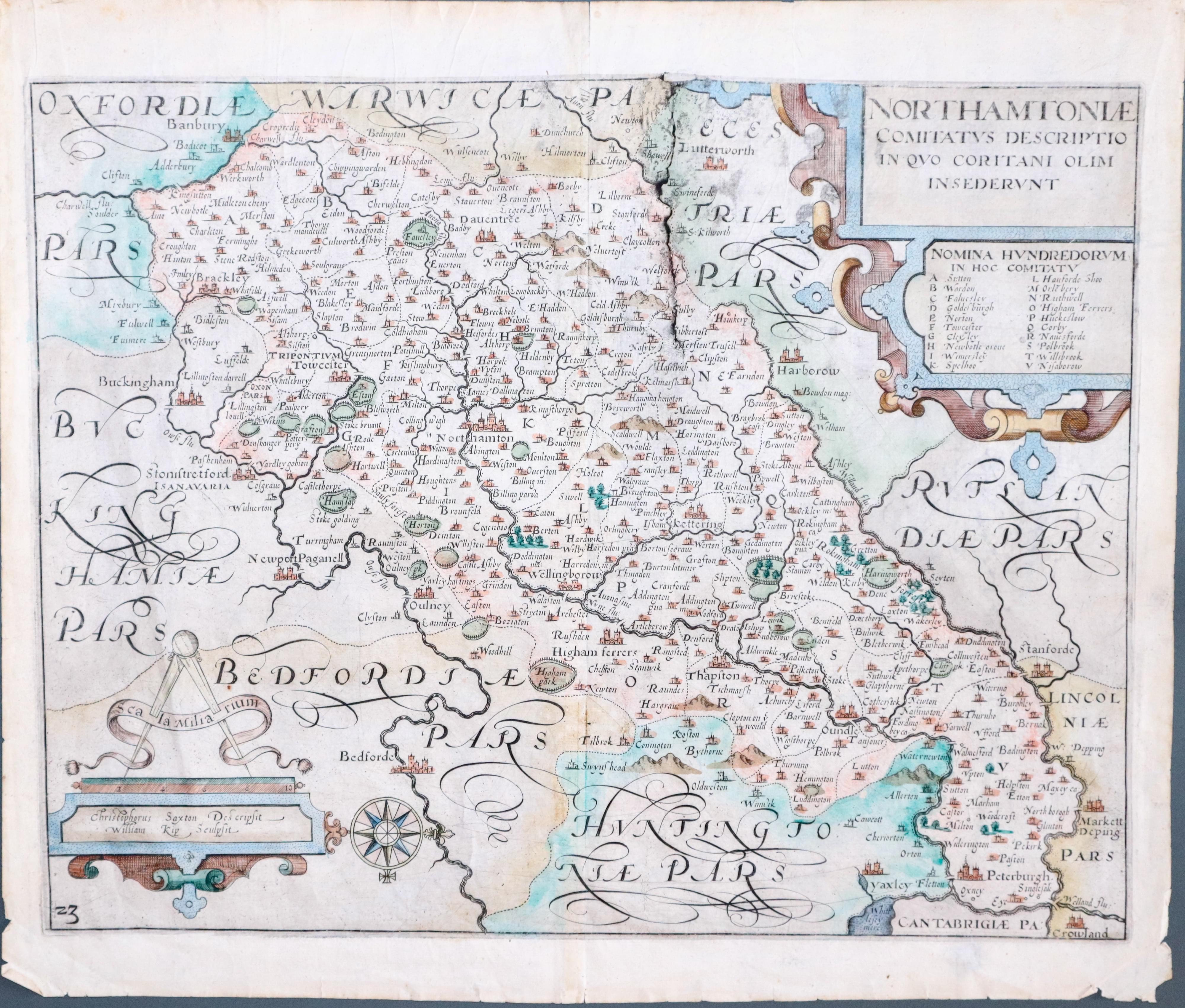 Map of Northamptonshire by William Kip after Christoper Saxton 1637  Map of Northamptonshire by William Kip after Christoper Saxton 1637