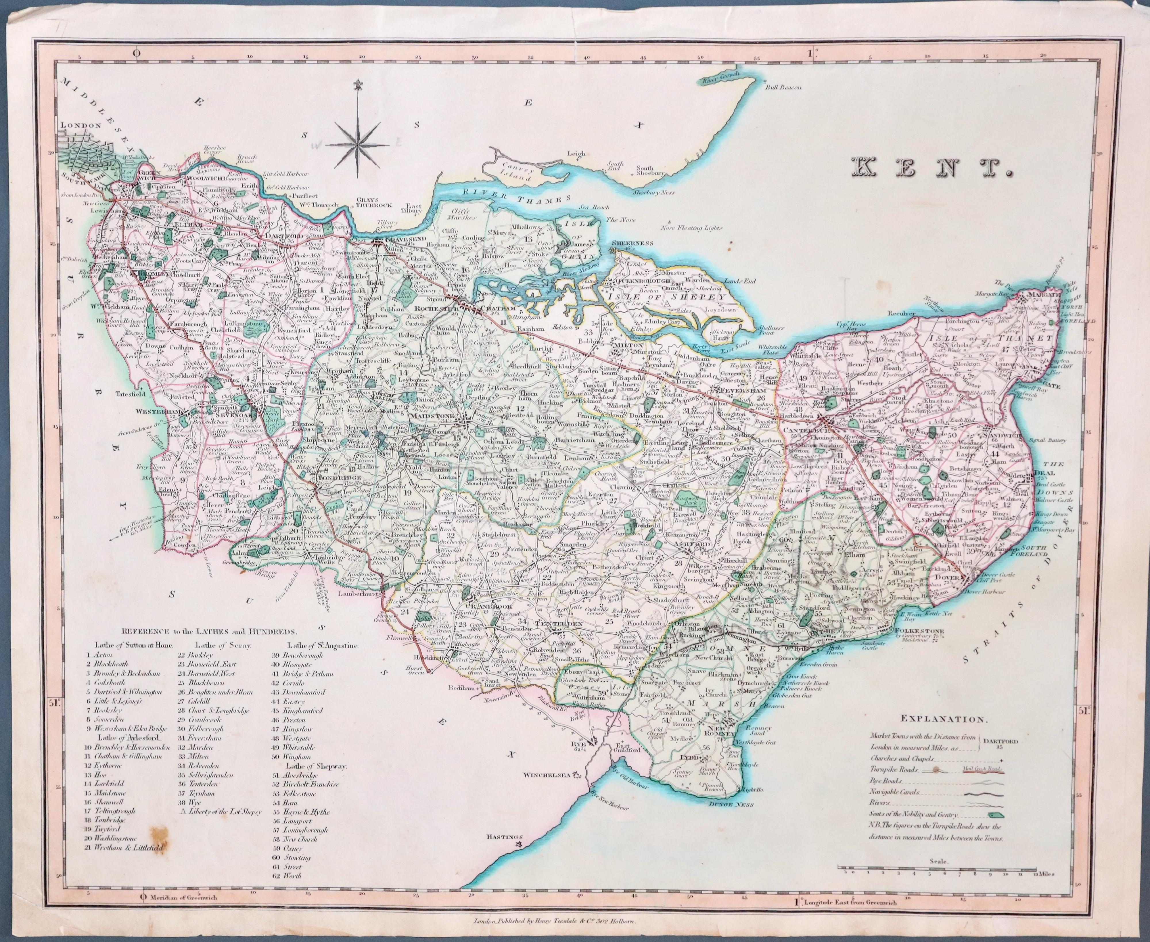 Map of Kent by Henry Teesdale c.1835