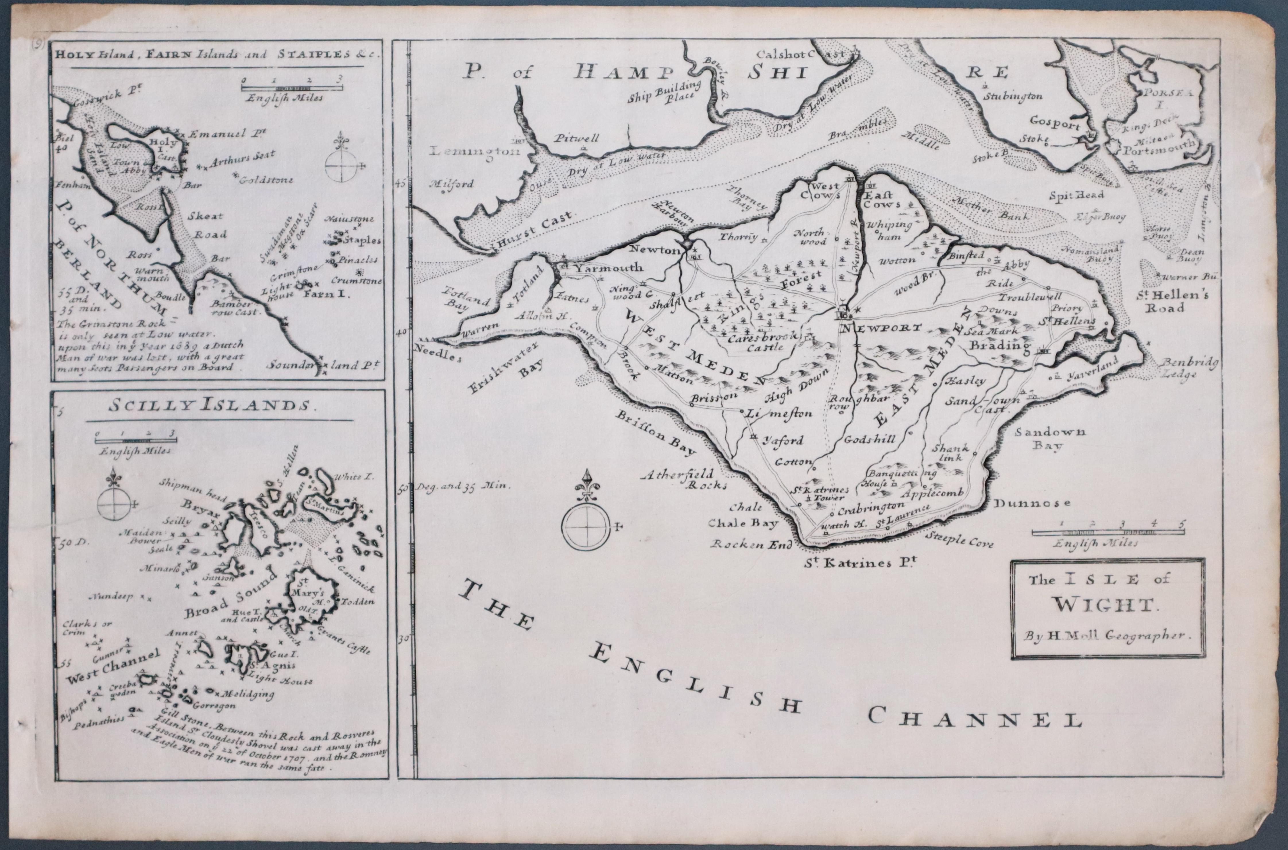 Isle of Wight, Holy Island and Scilly Isles, Herman Moll 1724  Isle of Wight, Holy Island and Scilly Isles, Herman Moll 1724