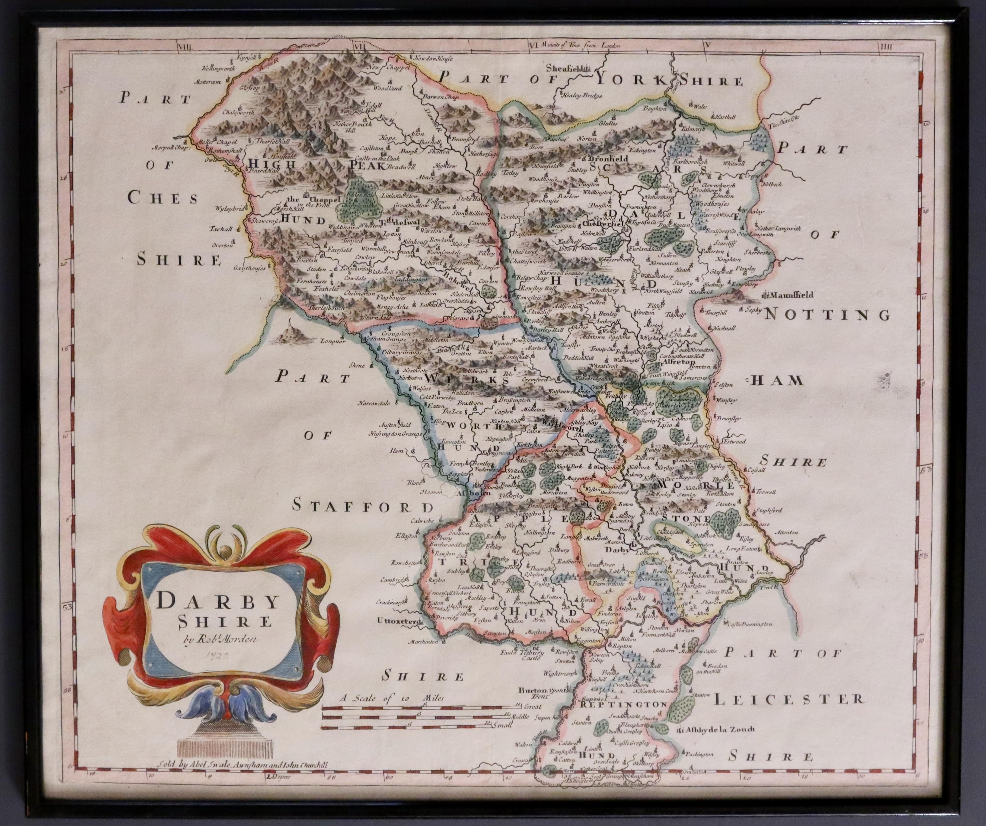Derbyshire , Robert Morden Original map circa 1722