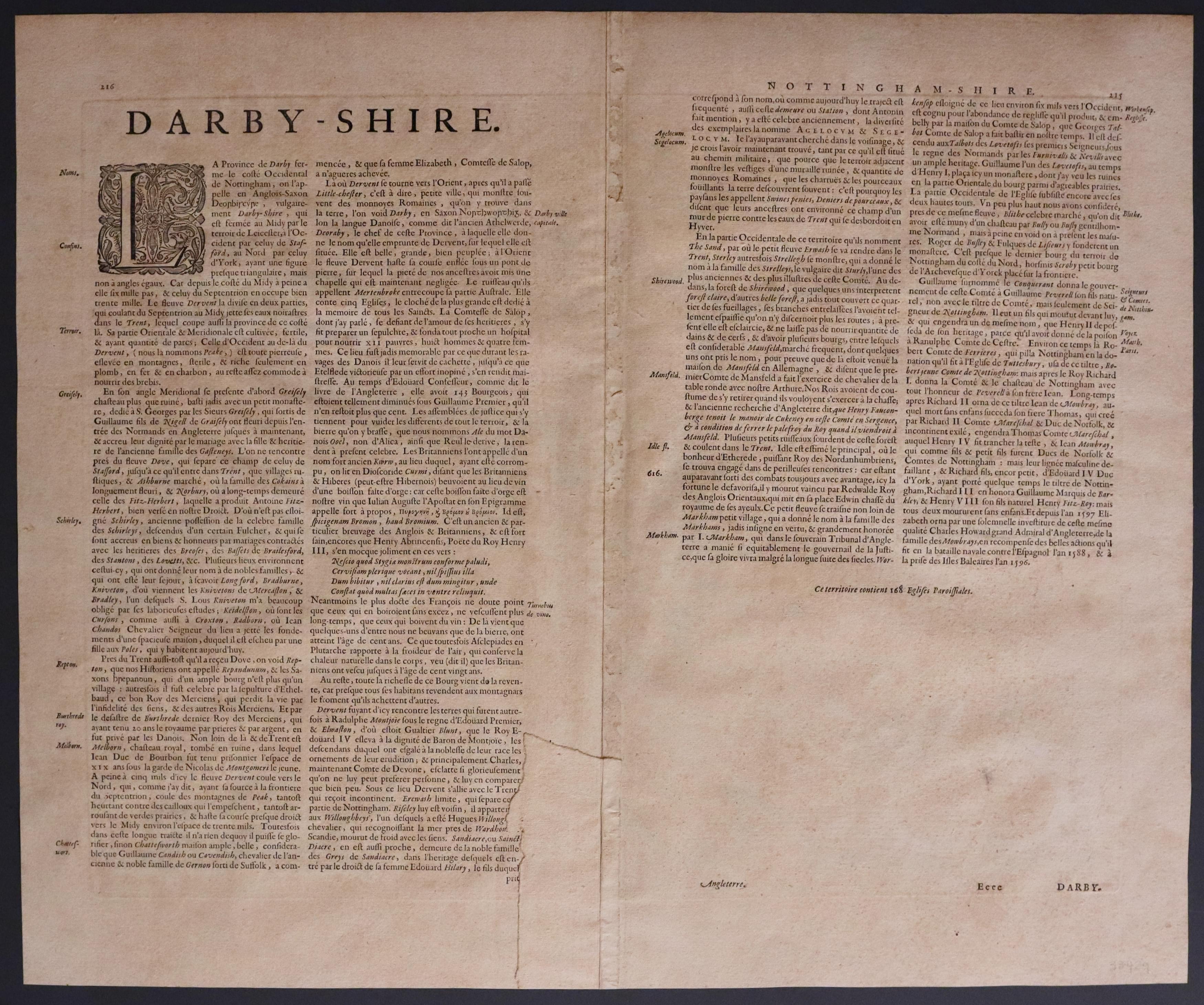 French text on verso of Nottinghamshire, Joan Blaeu 1663