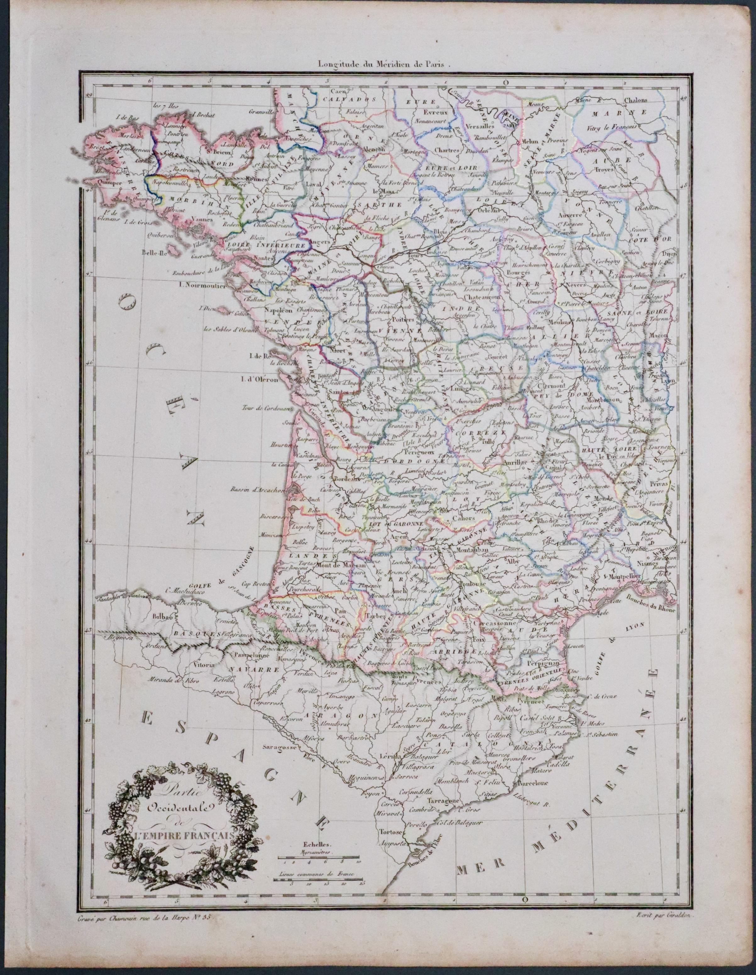 South West France, Conrad Malte Brun 1812  South West France, Conrad Malte Brun 1812