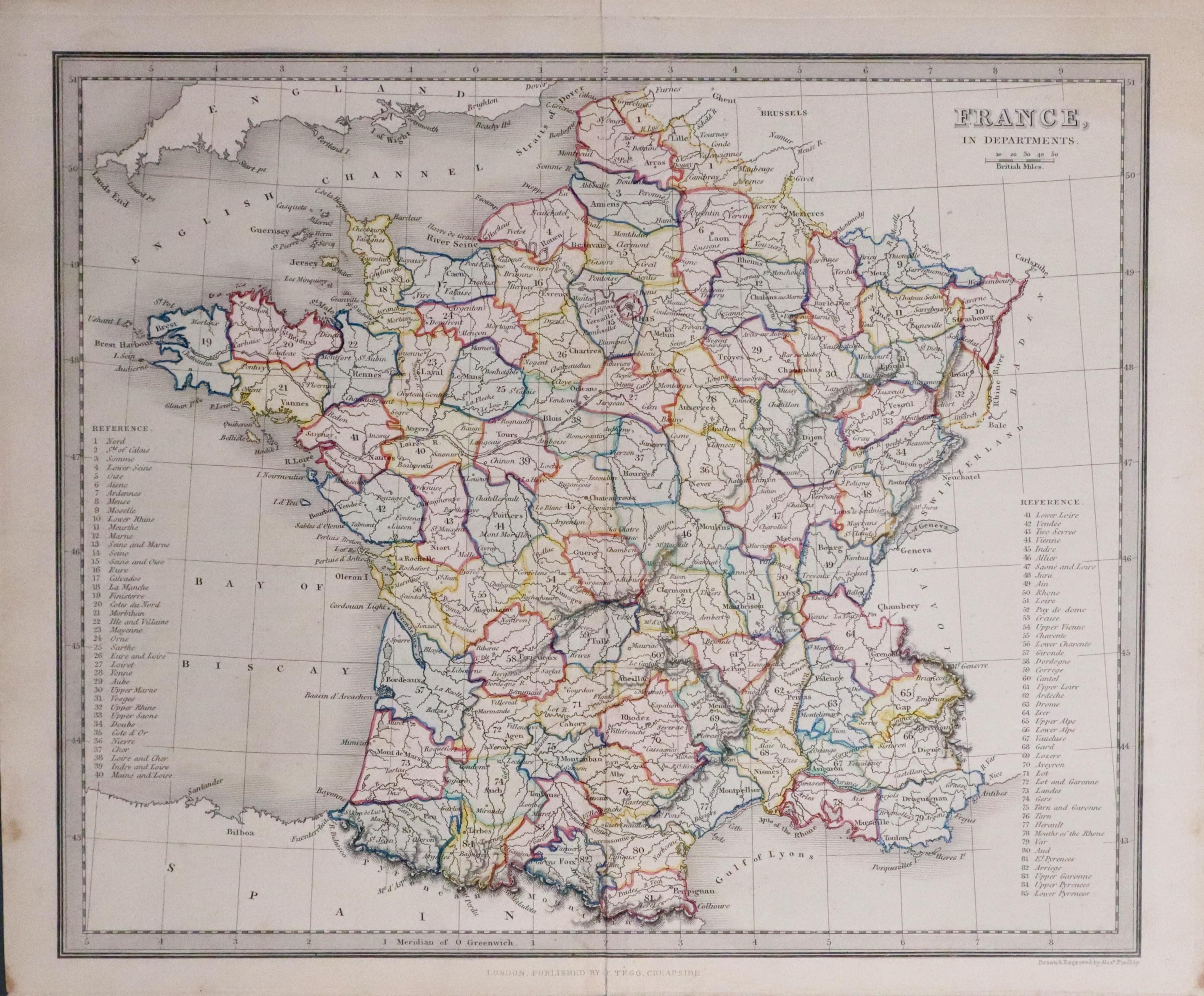 France in Departments, Alexander Findlay 1845  France in Departments, Alexander Findlay 1845