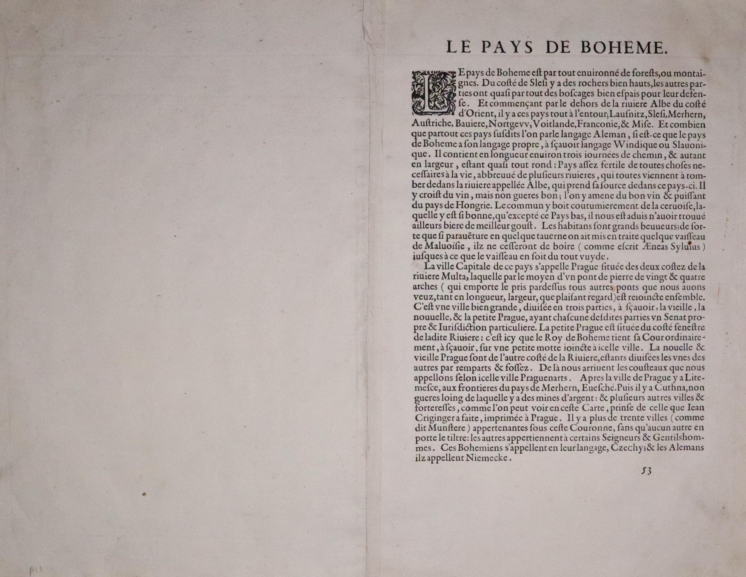 French Text for Bohemia map by Ortelius c.1598  French Text for Bohemia map by Ortelius c.1598