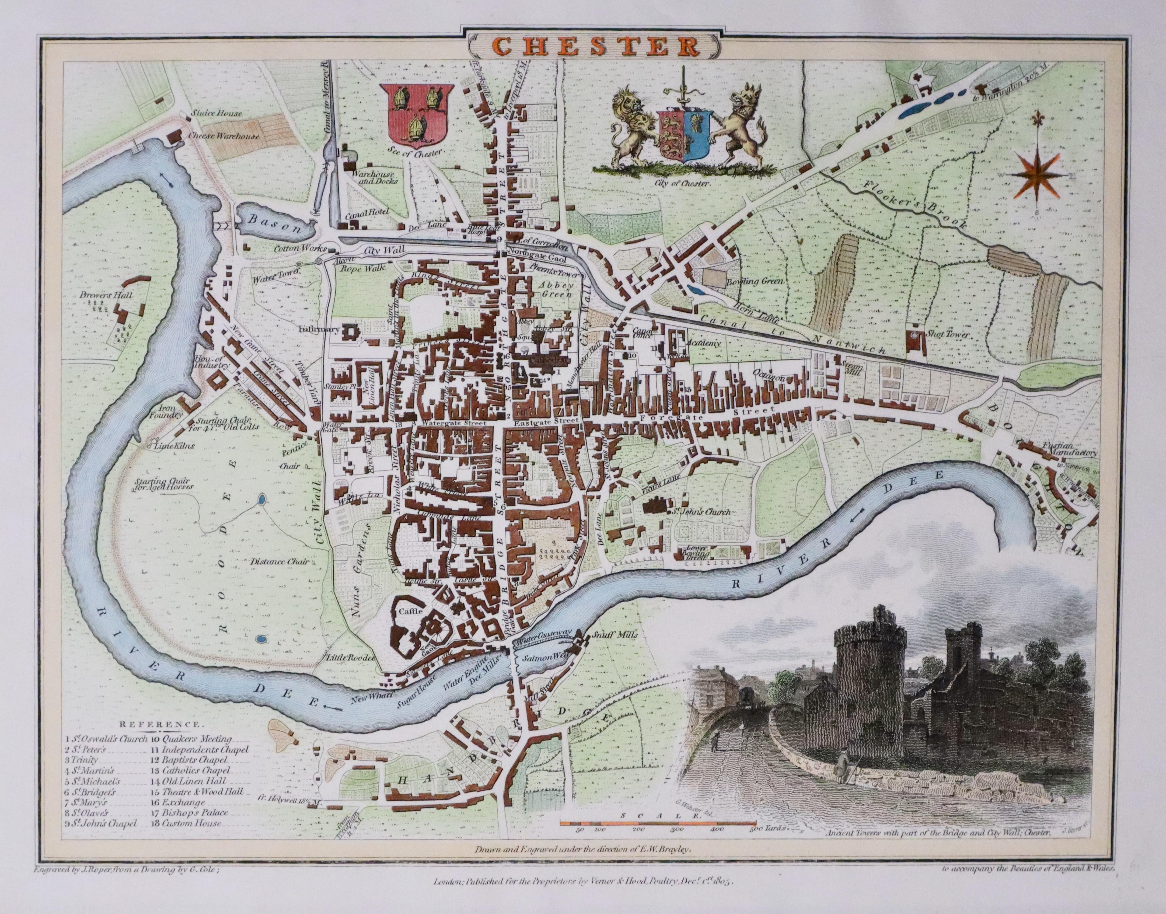Town plan of Chester by Colke & Roer published in 1810