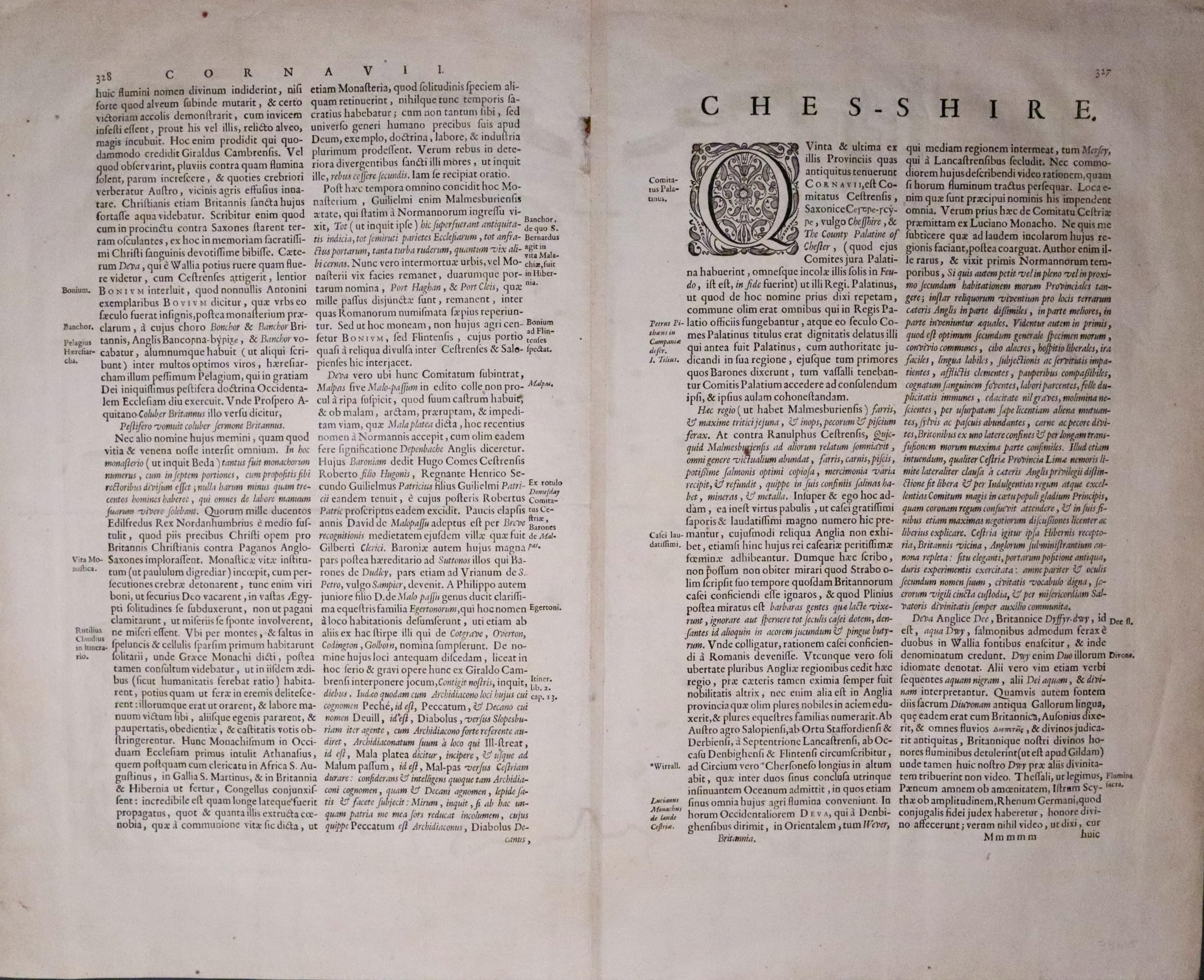 Latin text for Cheshire by Joan Blaeu 1648