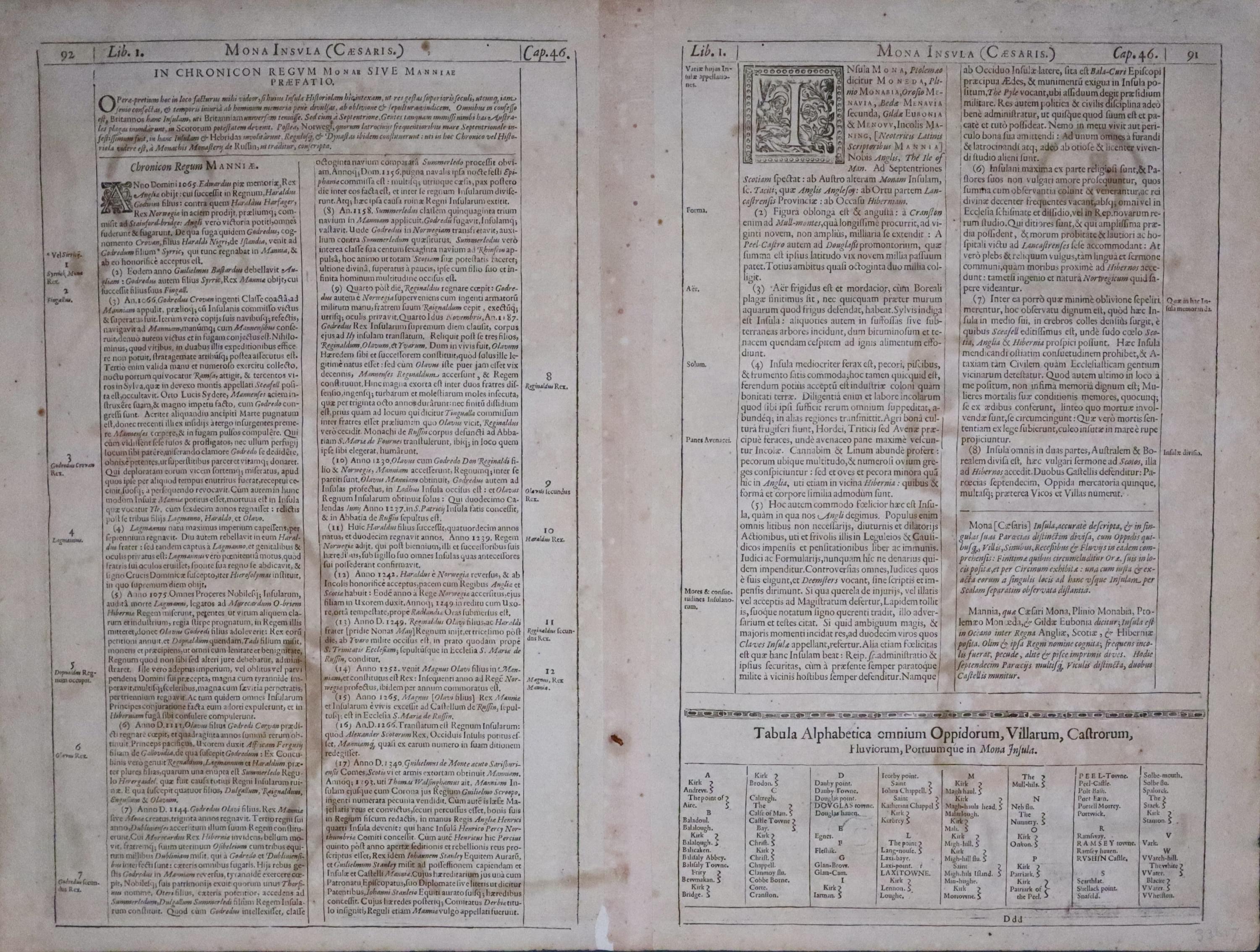 Latin Text on Isle of Man, John Speed 1616