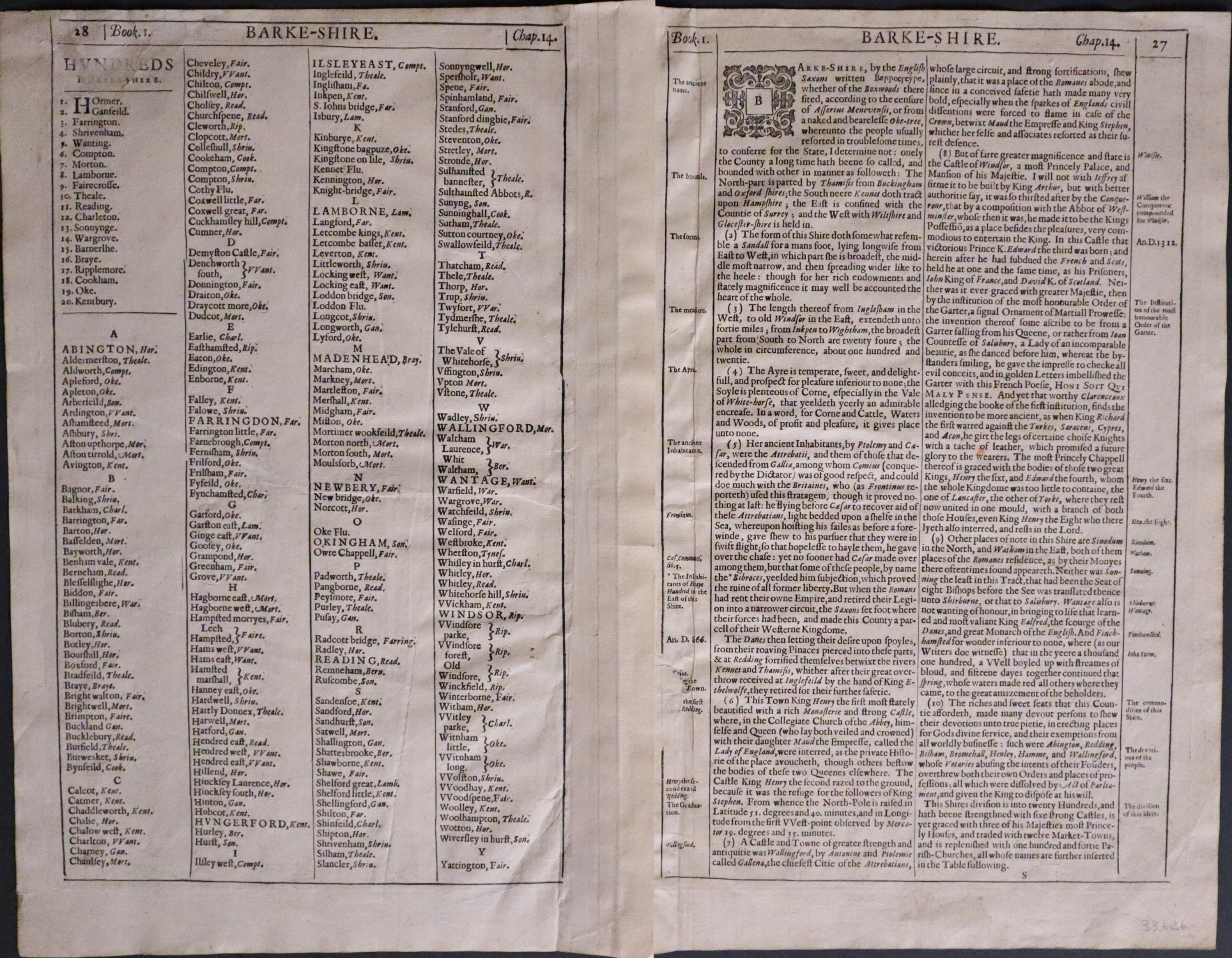 Text on verso of Berkshire, John Speed 1650