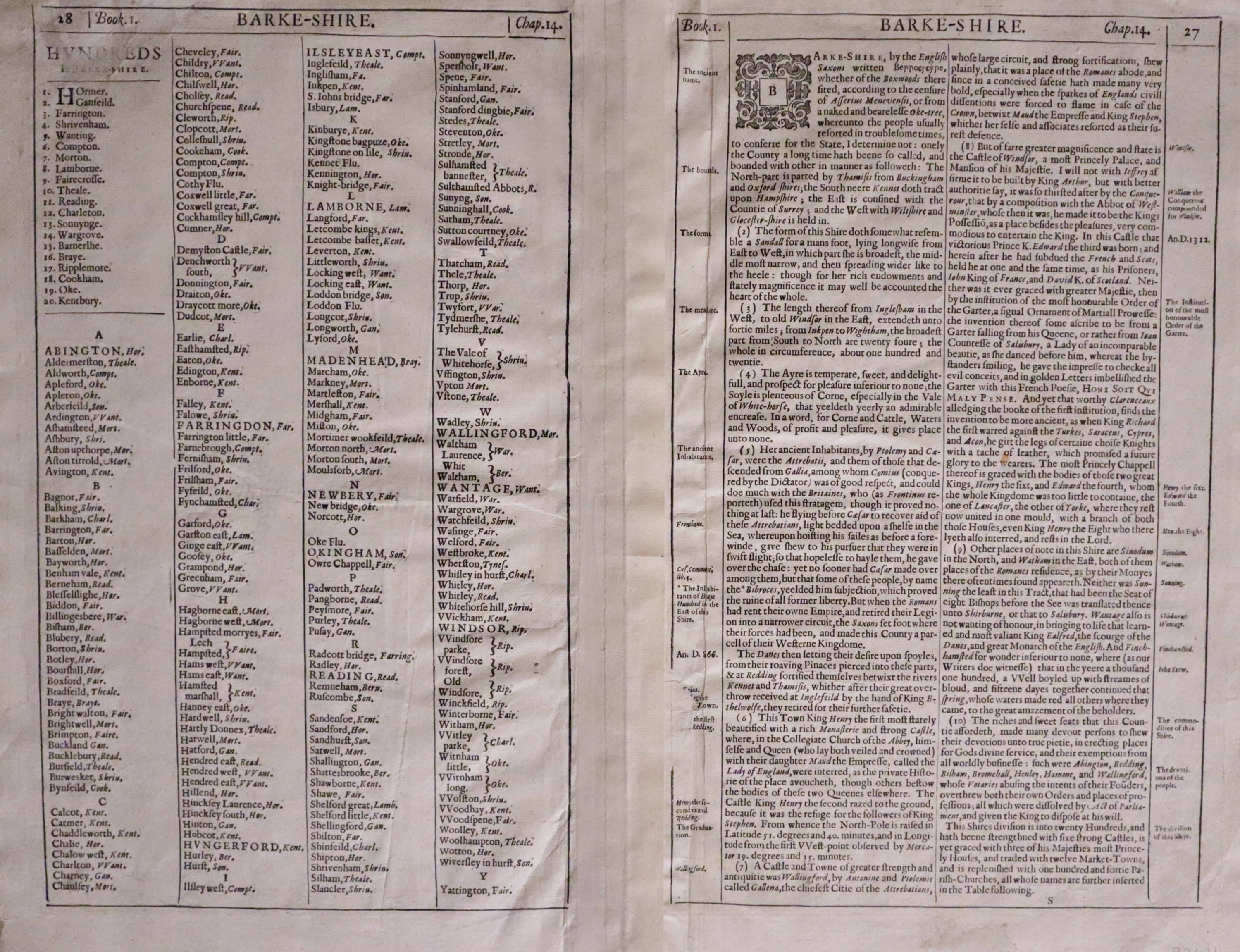 Text on verso of Berkshire, John Speed 1650